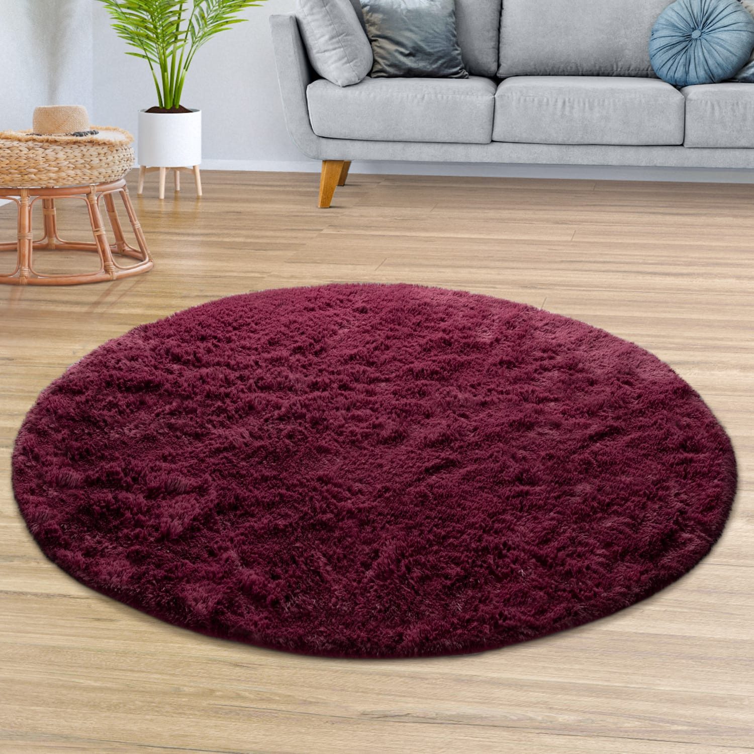 TT Home Teppich Diele, Esszimmer, Flur, Schlafzimmer, Wohnzimmer, Rund, Höhe: 37 mm, Teppich Wohnzimmer Hochflor Langflor Weich Soft Modernes Einfarbiges D