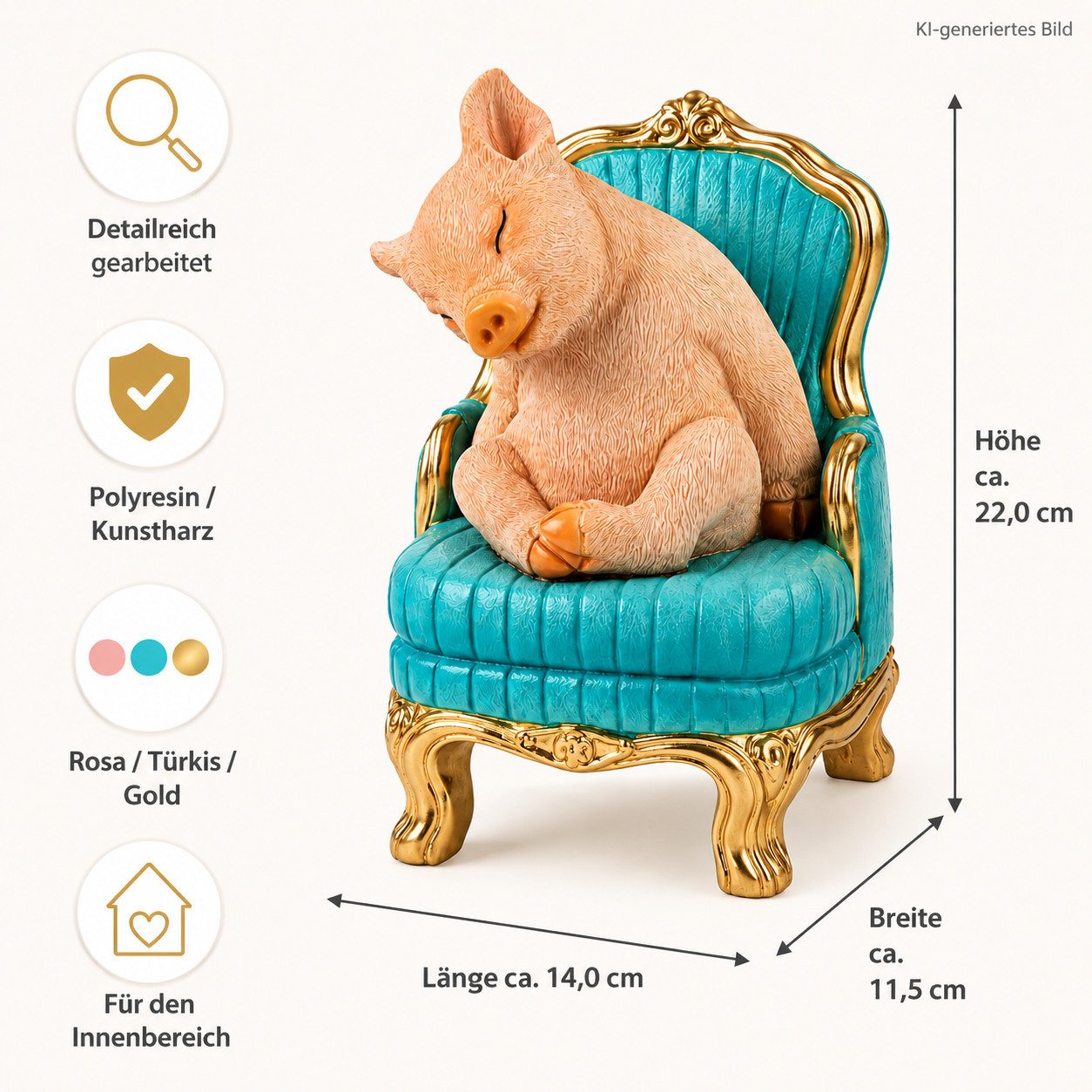 Werner Voß Dekofigur Dekofigur Schwein auf Sessel – humorvolle Tierfigur aus Polyresin 22cm (1 St) – Bild 3 von 5
