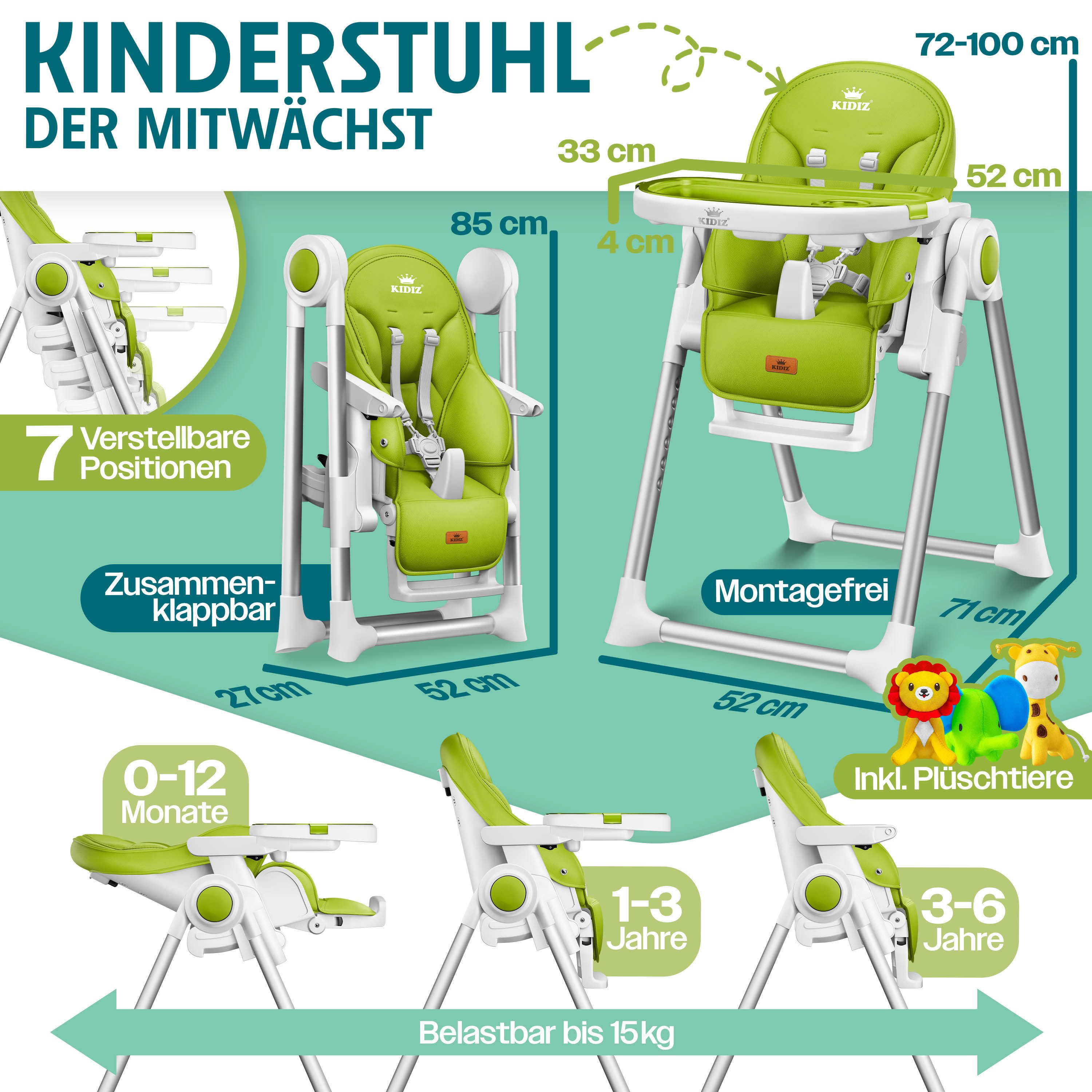 KIDIZ Kinderklappstuhl, 3in1 Kinderstuhl inkl. Spielbügel Babyliege