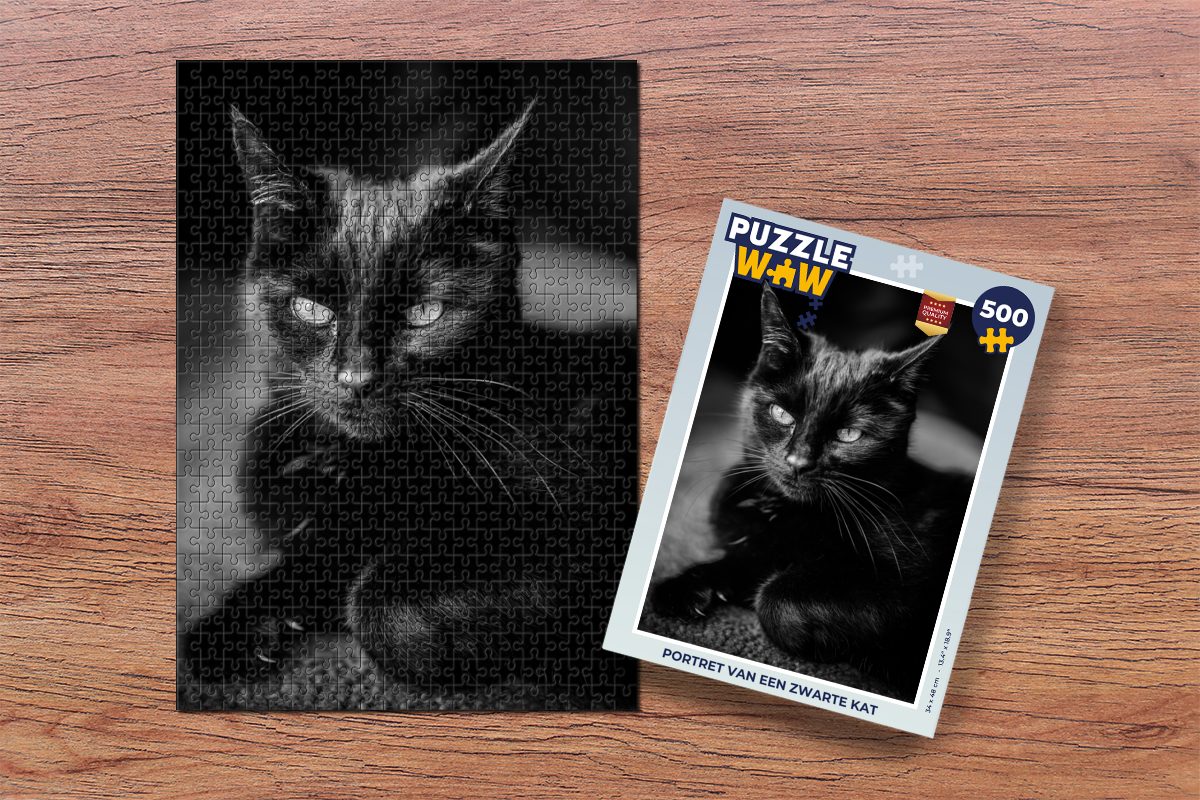 Foto-Puzzle, schwarzen einer 500 MuchoWow Puzzlespiele, Puzzleteile, Puzzle Spielzeug Porträt Bilderrätsel, Katze,