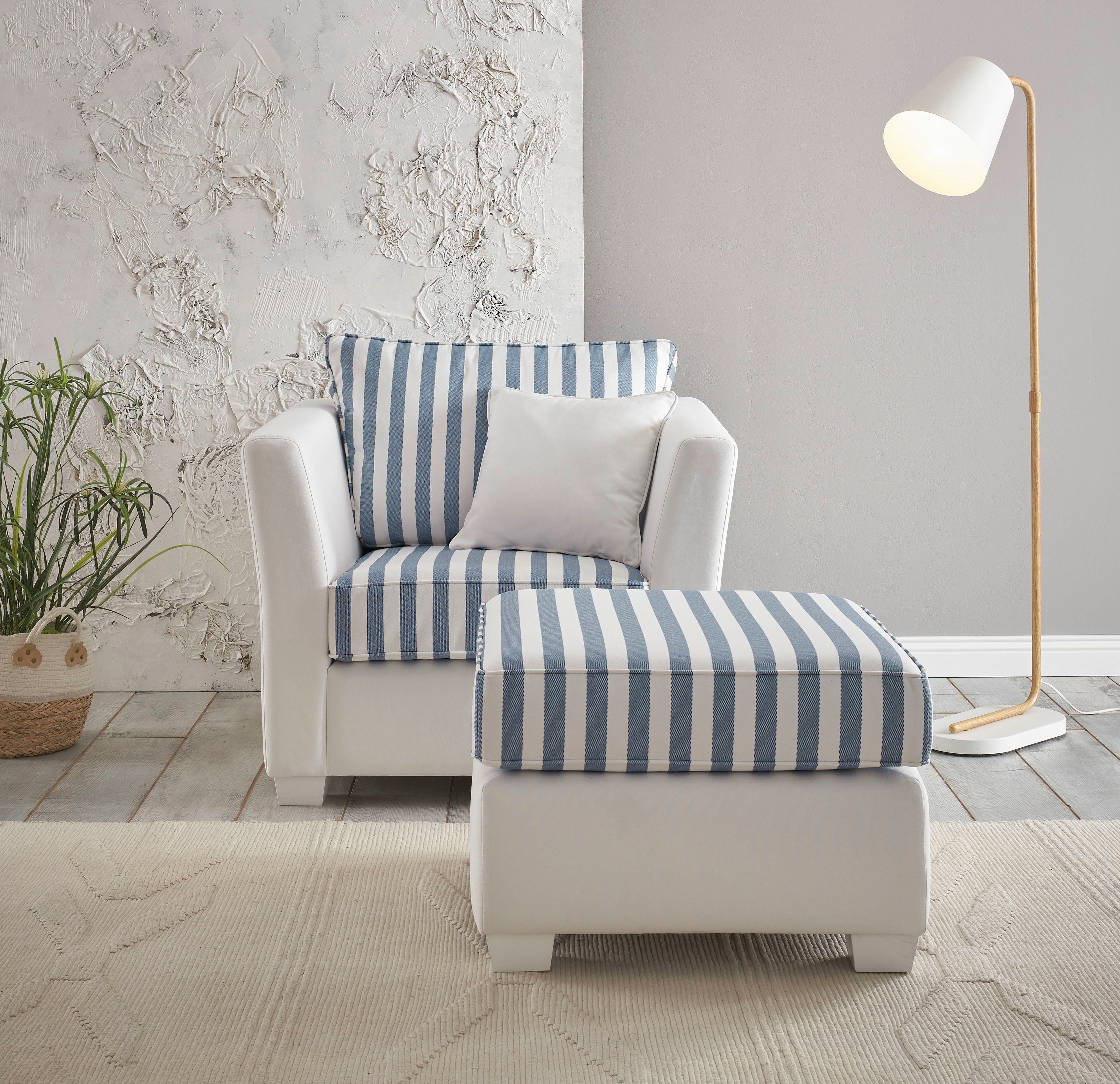 Home affaire Sitzgruppe CALIFORNIA, (2-tlg), maritimer Landhausstil, Крісла mit passenden Табурети 65x65 cm