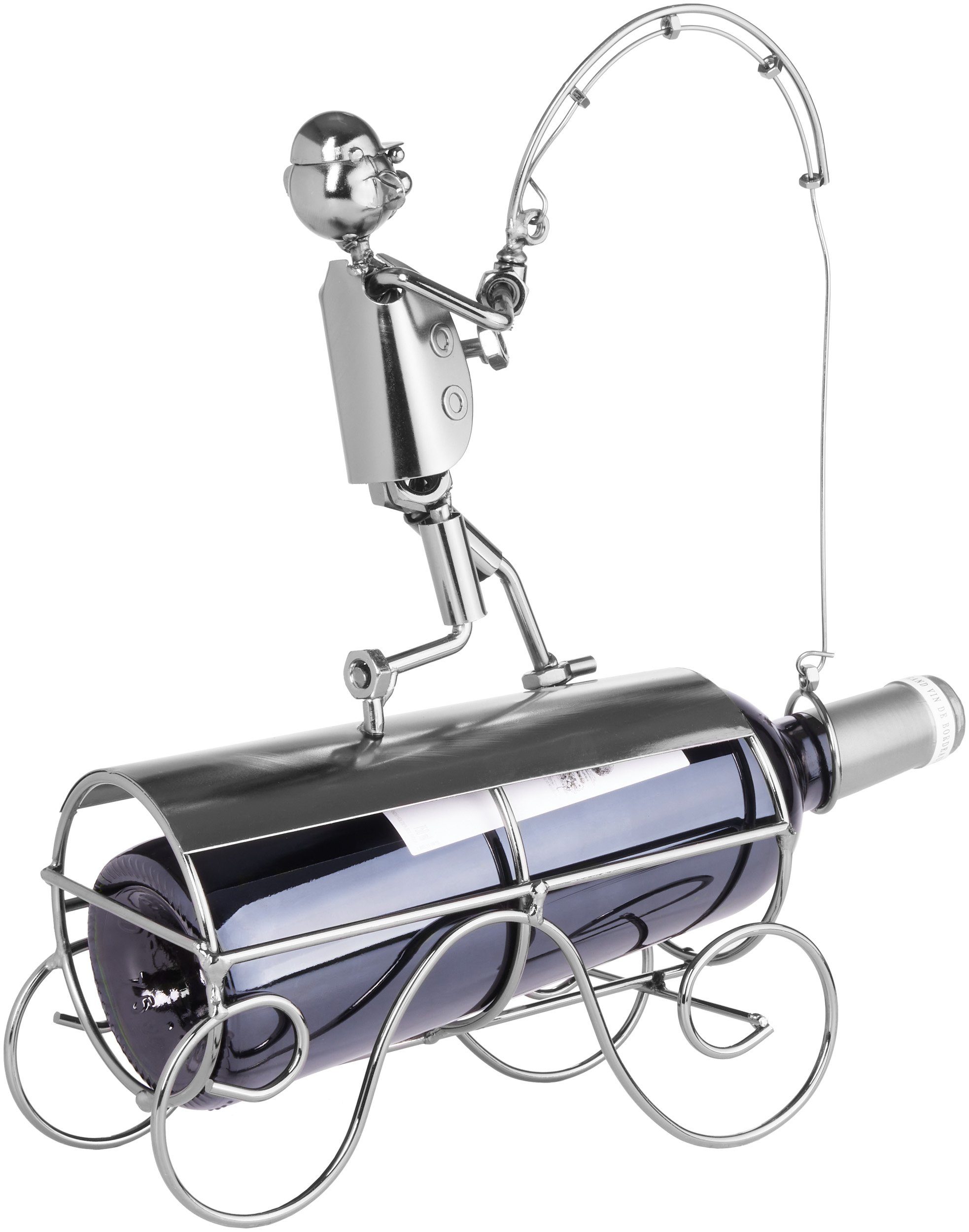 BRUBAKER Weinflaschenhalter Angler mit Fangnetz, (inklusive Grußkarte), Met günstig online kaufen