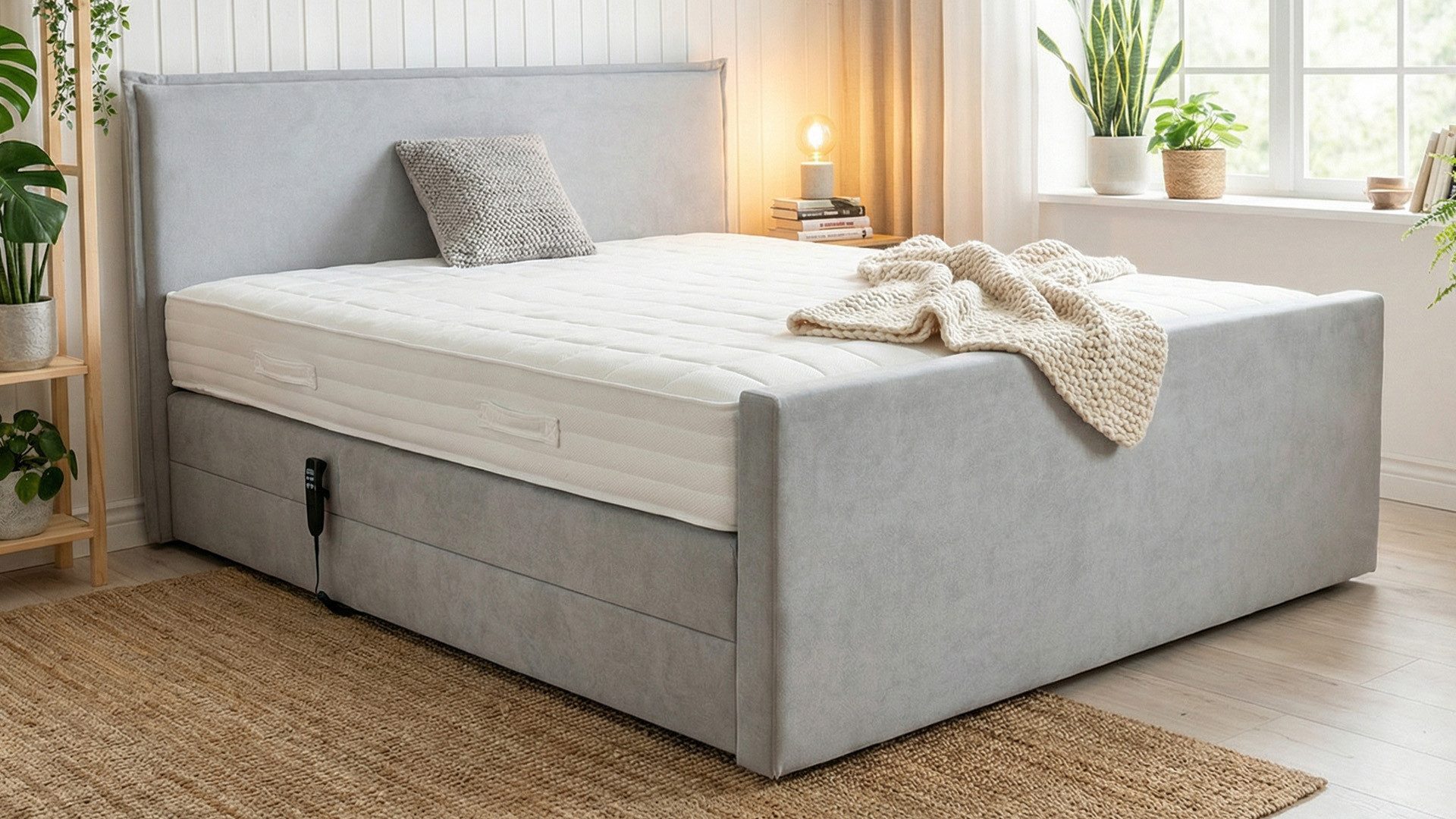 PAARA Boxspringbett Madrid elektrische verstellung mit Motor, mit Fussteil und mit einzigartigem Belüftungssystem