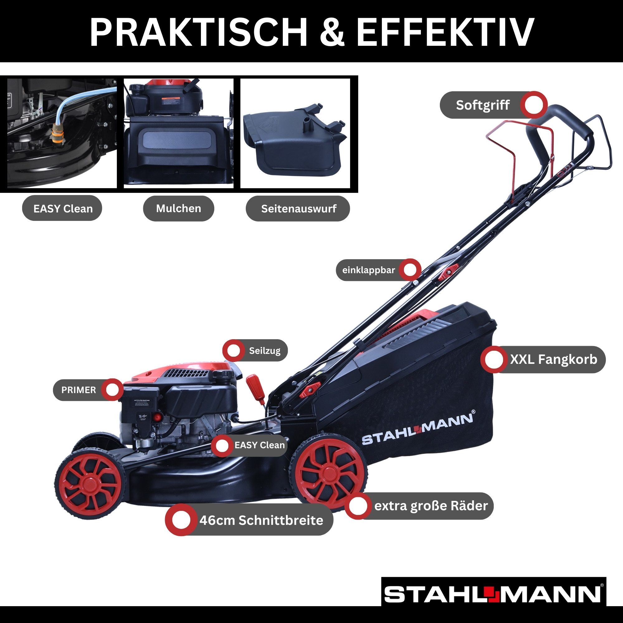 Stahlmann Benzinrasenmäher Rasenmäher Benzin mit Antrieb BR460 – 5,4PS (4,0 günstig online kaufen