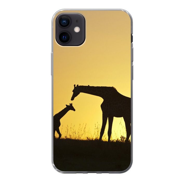 MuchoWow Handyhülle Giraffe - Scherenschnitt - Kalb Handyhülle Apple iPhone 12 Mini Smartphone-Bumper Print Handy