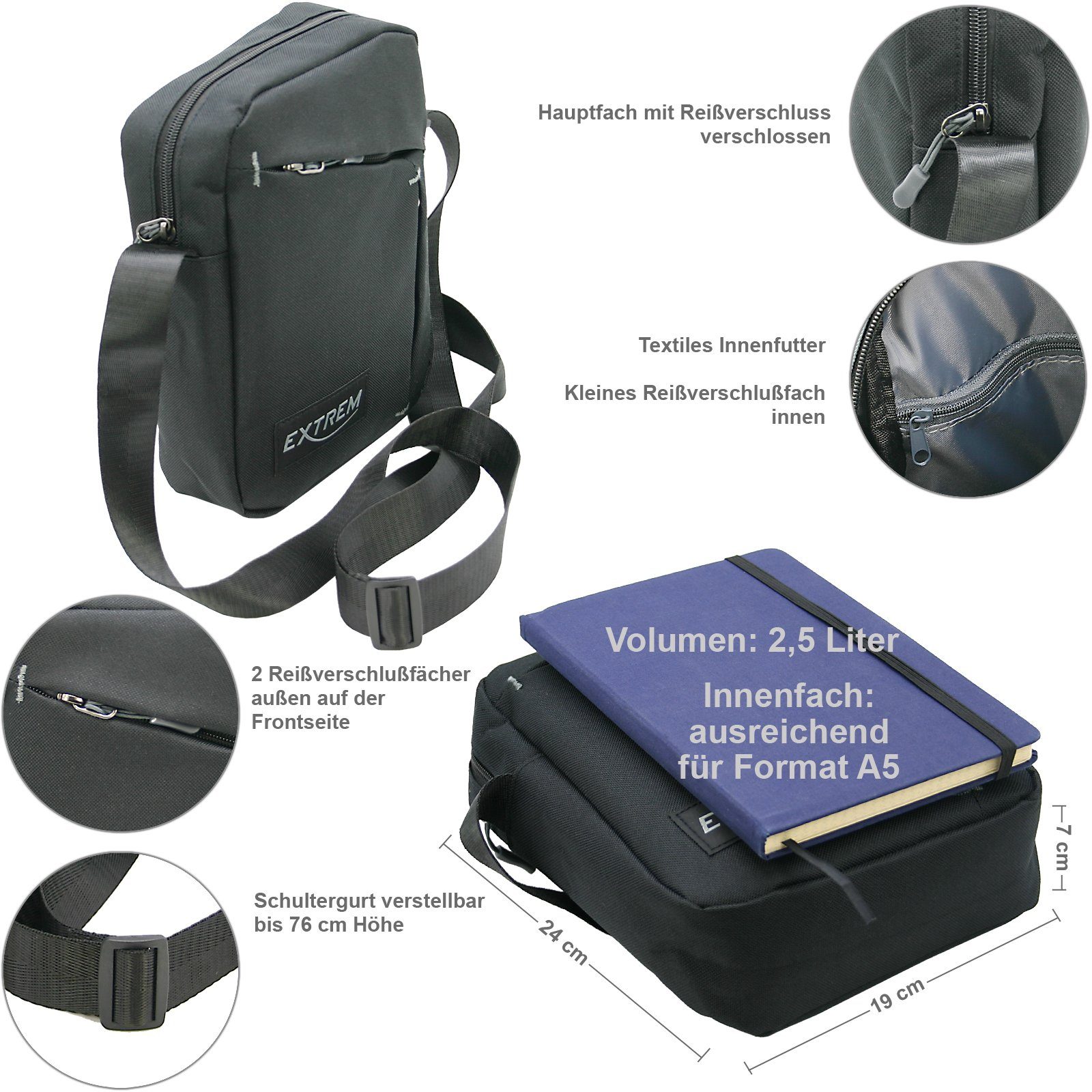 BAG STREET INTERNATIONAL Umhängetasche Kleine Schultertasche für Herren, crossbody Messenger Bag 19x24x7 cm, Leichtgewicht