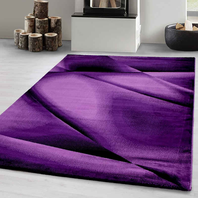 Designteppich Abstrakt Design, Carpetsale24, Rechteckig, Höhe: 12 mm, Kurzflor Teppich Wohnzimmer Abstrakt Design Violett Pflegeleicht