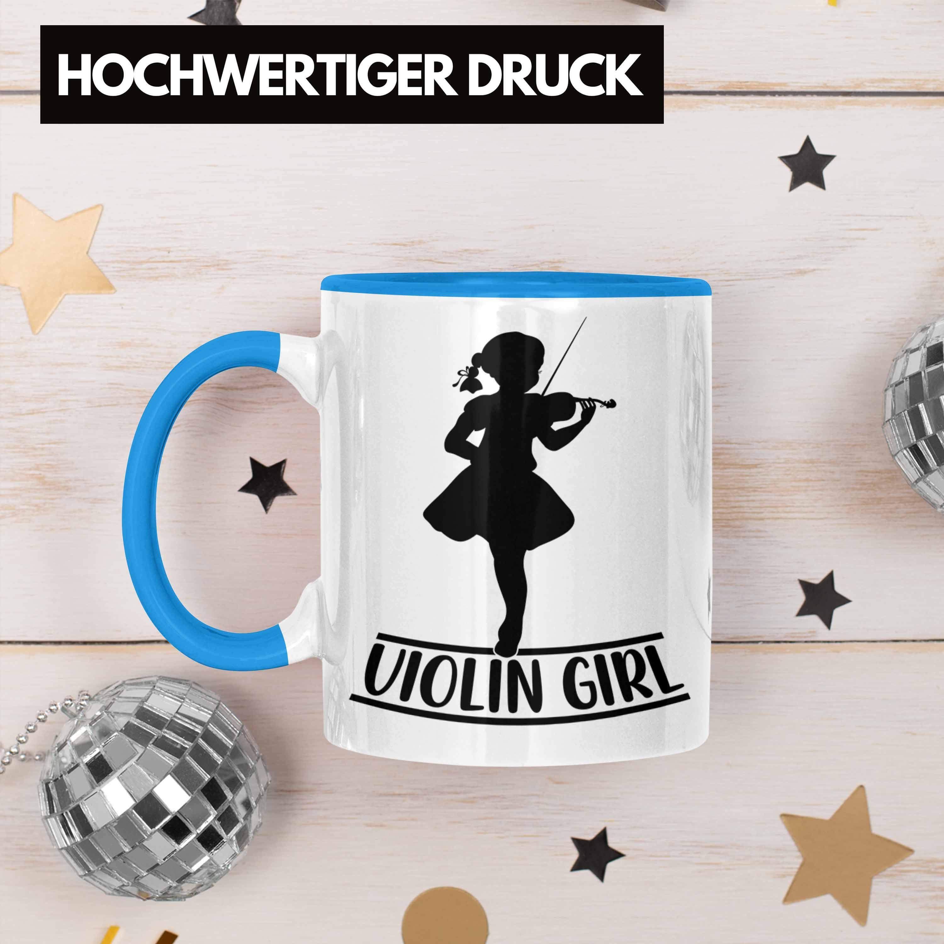 Tasse Geigenspieler Geigenspielerin Geigen Kaffee-Becher Spru Geschenk Blau Trendation Tasse