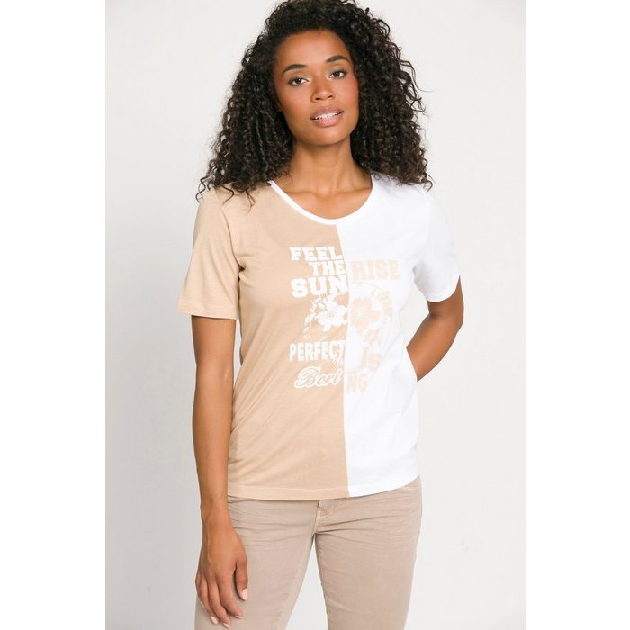 Gina Laura Rundhalsshirt T-Shirt Halb/Halb Print Rundhals Halbarm