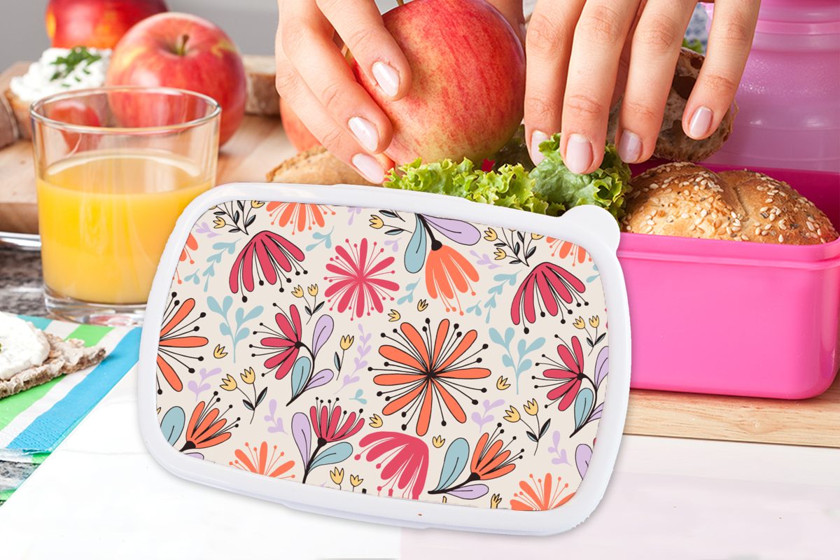 Mädchen, Design, Kunststoff, Lunchbox - Regenbogen rosa (2-tlg), MuchoWow Blumen - Kinder, Brotdose für Kunststoff Snackbox, Brotbox Erwachsene,