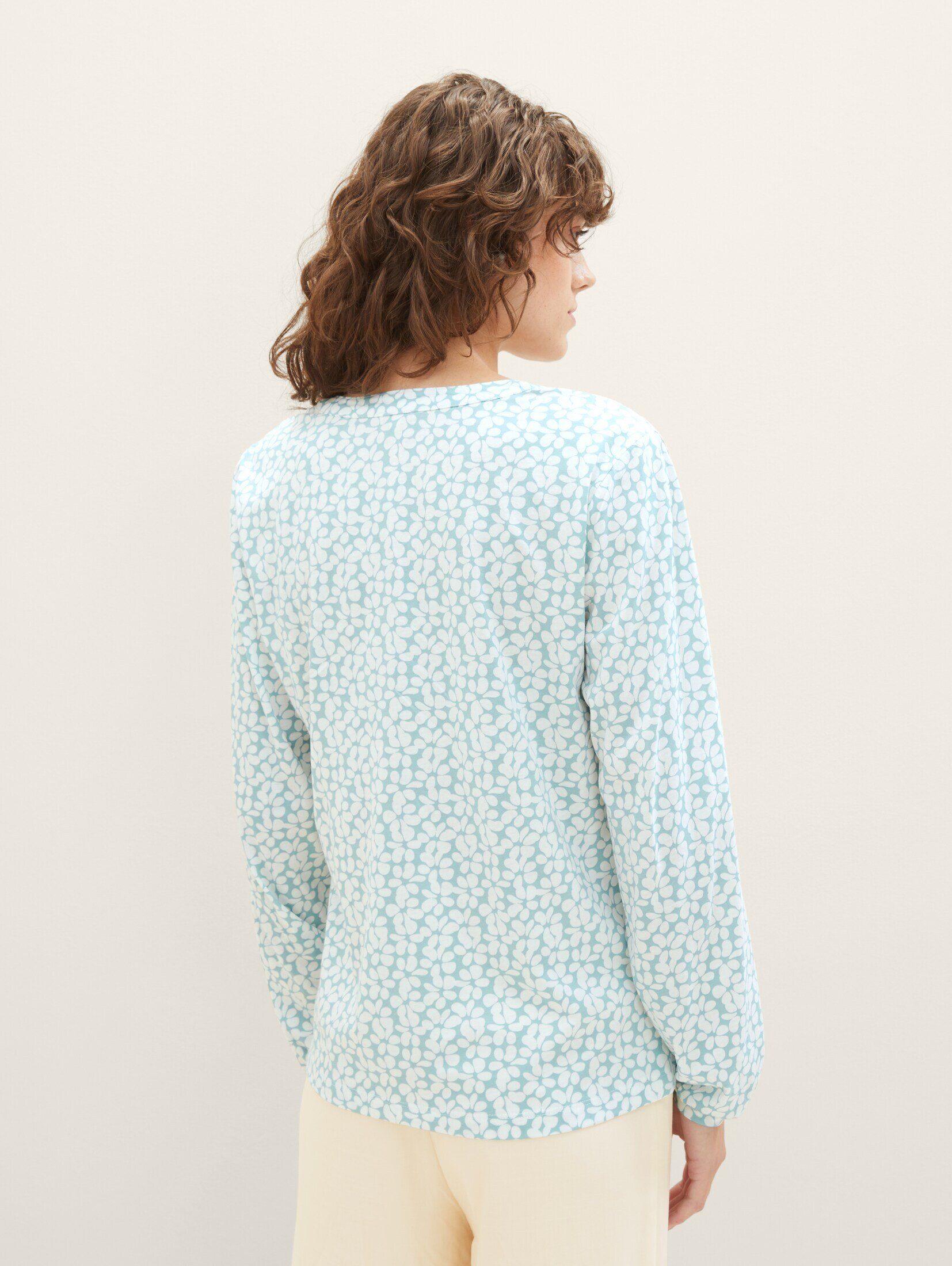 TAILOR Bluse TOM teal T-Shirt Allover-Print floral design mit