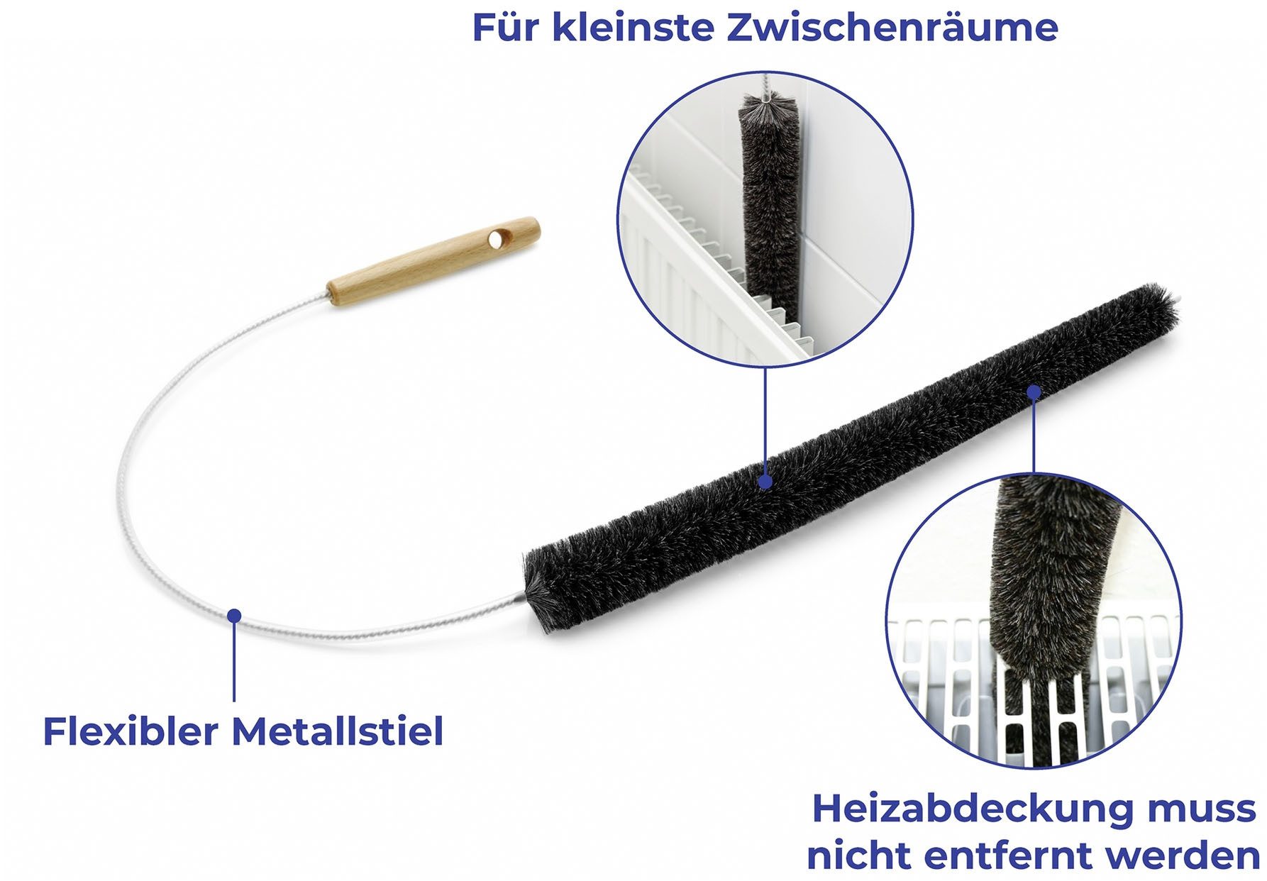 Maximex Reinigungsbürste Heizkörperbürste Ziegenhaar 50 cm, extra lang, schonende Reinigung kleinster Zwischenräume am Heizkörper