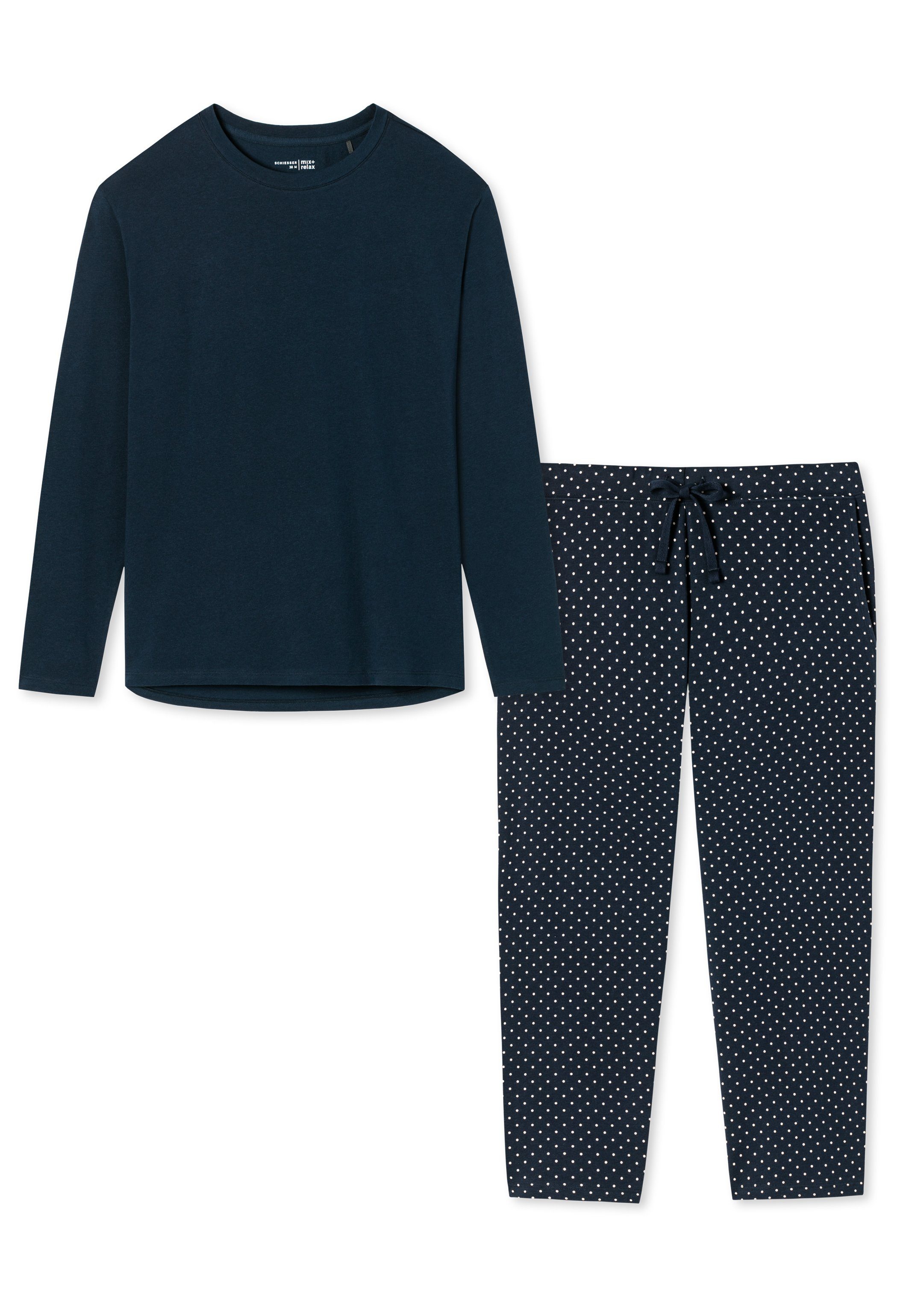 - Blau Cotton Dunkelblau 2 Schlafanzug tlg) gepunktet Organic Baumwolle (Set, Schiesser Pyjama - /