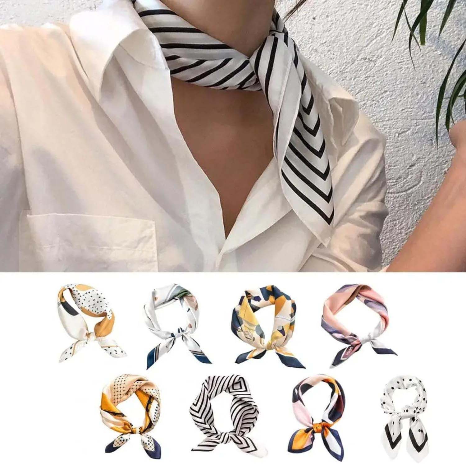 Zaewry Seidentuch Stirnband Quadratischer Haar-Bandanas-Schal für Damen – Bild 5 von 5