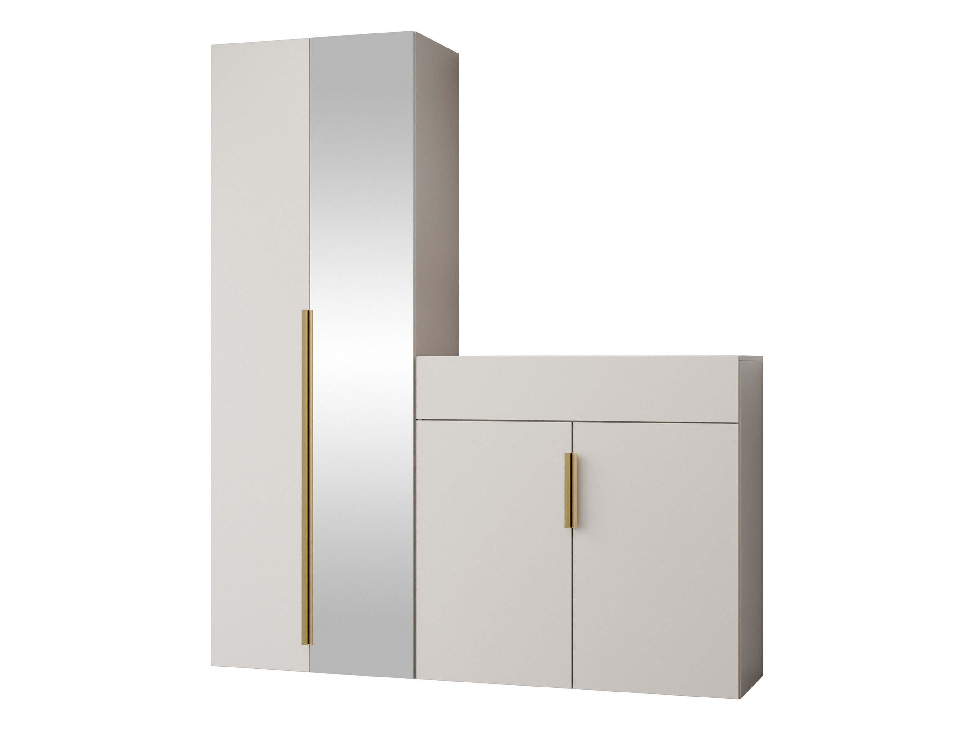 MIRJAN24 Garderoben-Set Kerkin II, (2er-Set, Kleiderschrank, Kommode), Frontspiegel, Metallgriffe in der Farbe Gold