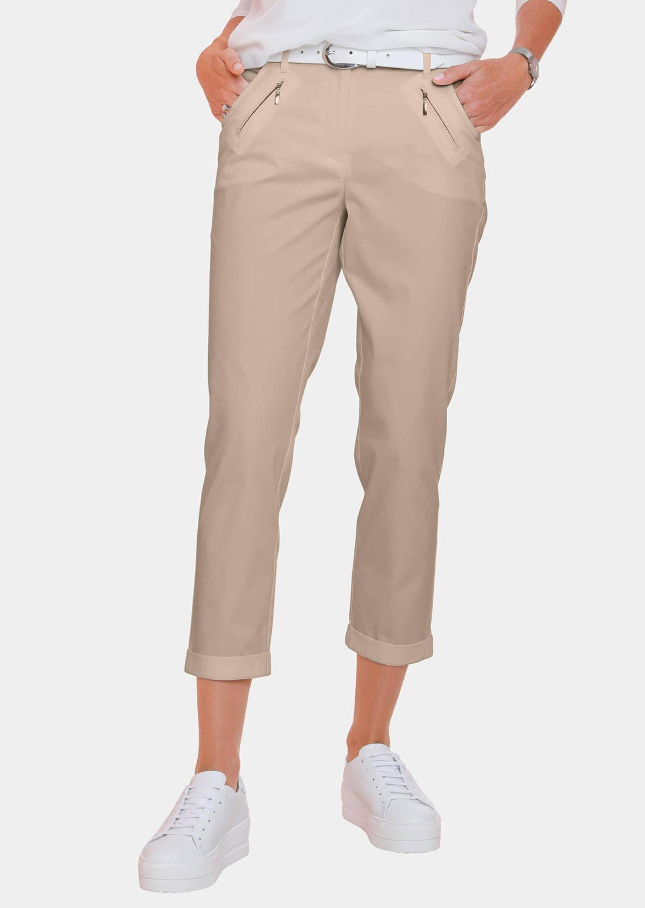 GOLDNER 7/8-Caprijeans Lässige Chinohose mit weichem Peach-Finish