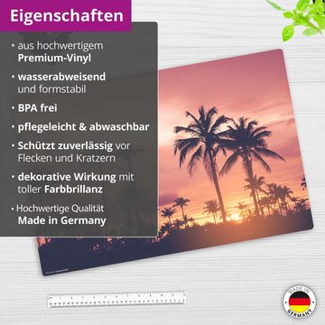 cover-your-desk.de Schreibtischunterlage abwaschbar - Palmen Sonnenuntergang - premium Vinyl - Made in Germany, (1 tlg)