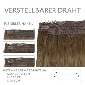 Wennalife Echthaar-Extension Verlängerungen,Halo-Haare,Walnussbraun bis Aschbraun und Bleichblond