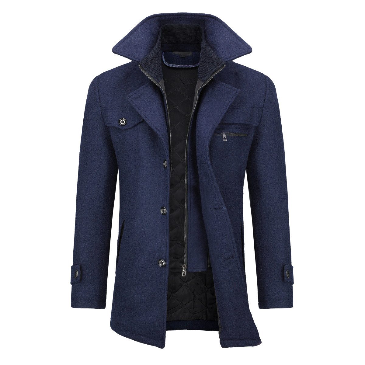 Allthemen Kurzmantel mit abnehmbarem Doppelkragen Wintermantel Herren vintage Wollmantel