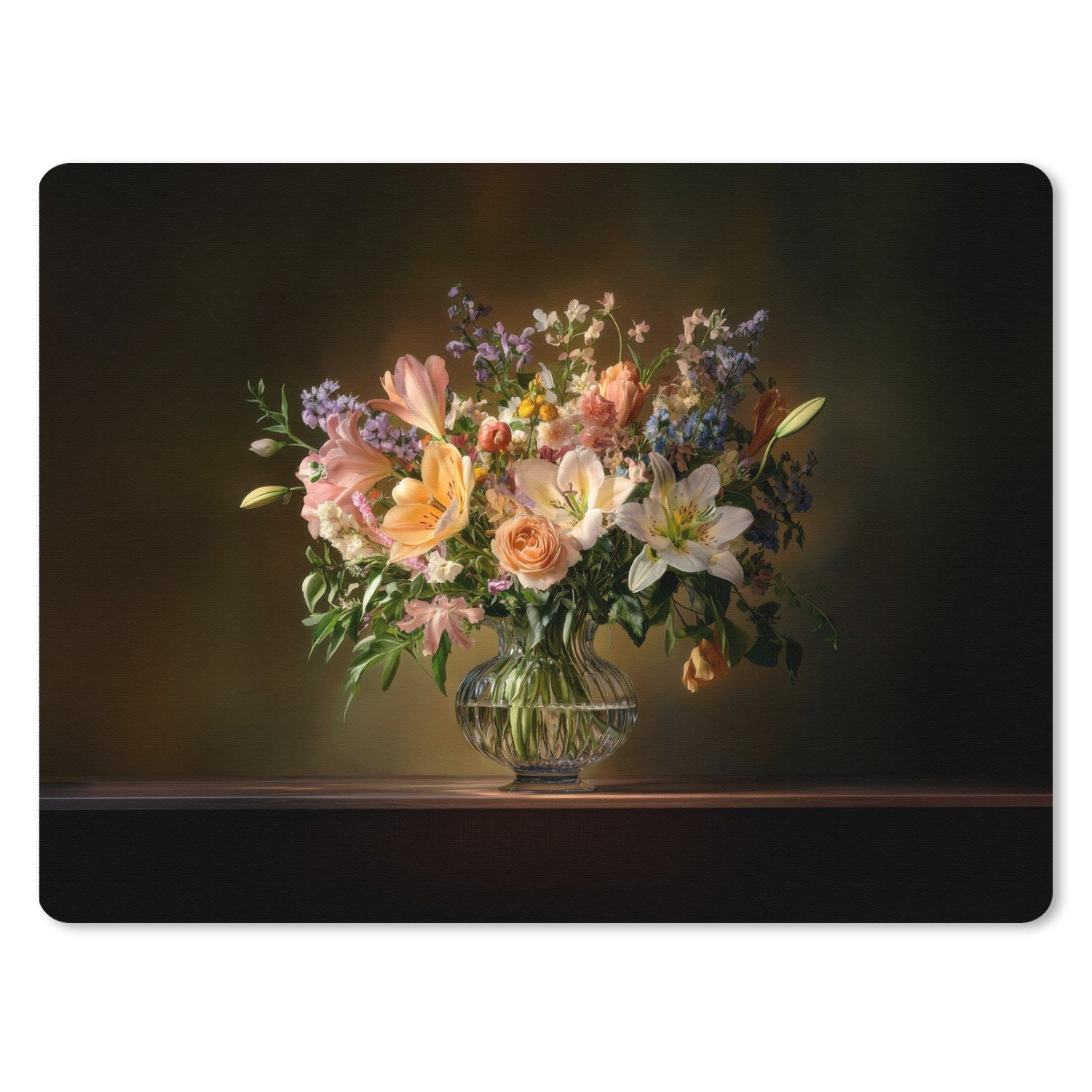 MuchoWow Mauspad Gläser - Blumen - Blumenstrauß - Farben (1-St), Gaming, Büro, Mousepad XXL, Großes, Mausunterlage, 80x60 cm