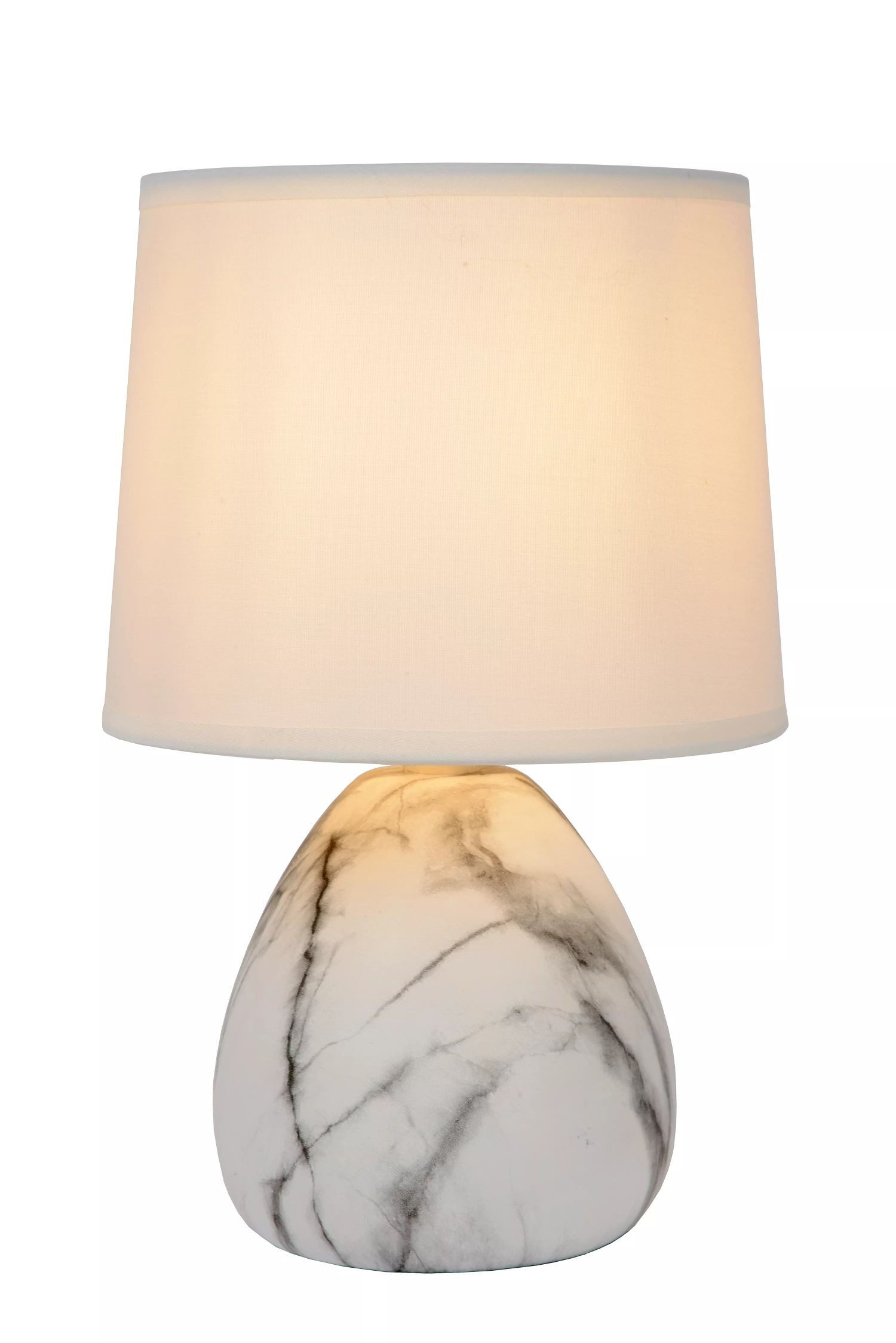 Licht-Erlebnisse Nachttischlampe FELYN, ohne Leuchtmittel, Keramik Stoff E14 rund D: 16 cm 25,5 cm Marmor Weiß Modern