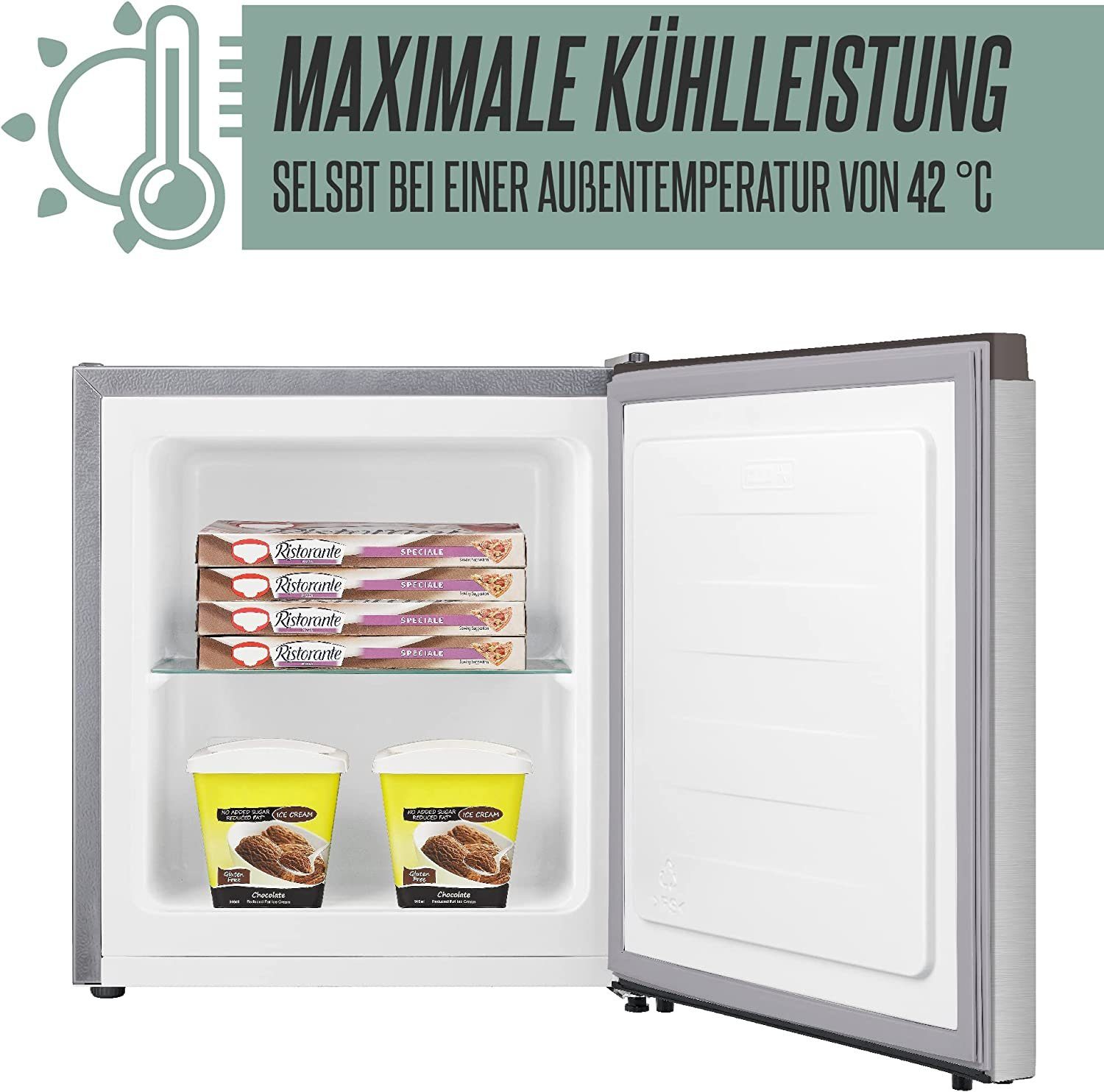 Heinrich´s Gefrierschrank Gefrierbox, breit, 51 cm 39db, Edelstahl Freezer HGB hoch, 4088, 44 cm Tiefkühlen 34L perfekt Mini Freezer