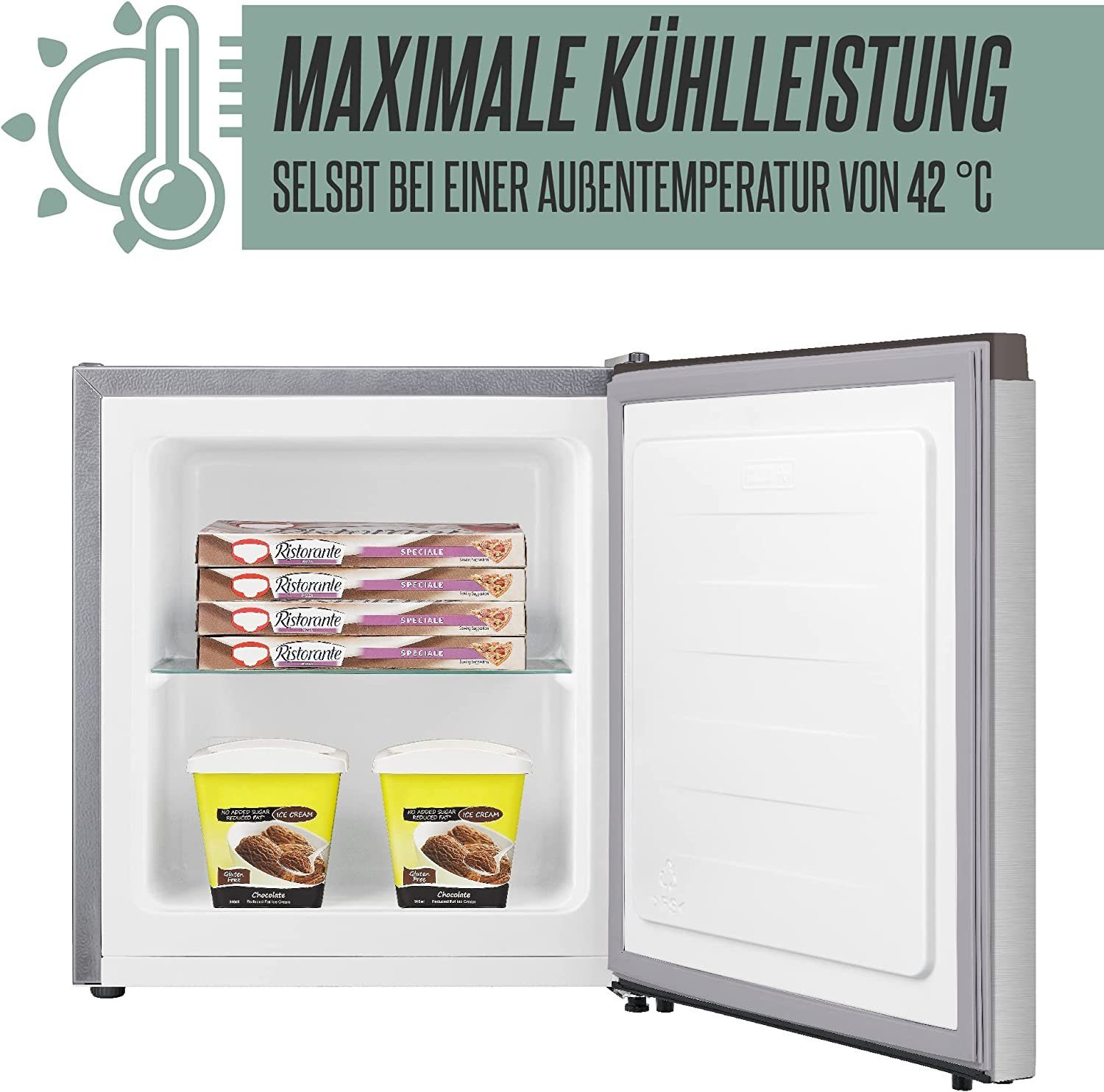 Heinrich´s Gefrierschrank Mini Freezer HGB 4088 SI, 51 cm hoch, 44 cm breit, Gefrierbox, 39db, Freezer 33L perfekt Tiefkühlen – Bild 2 von 5