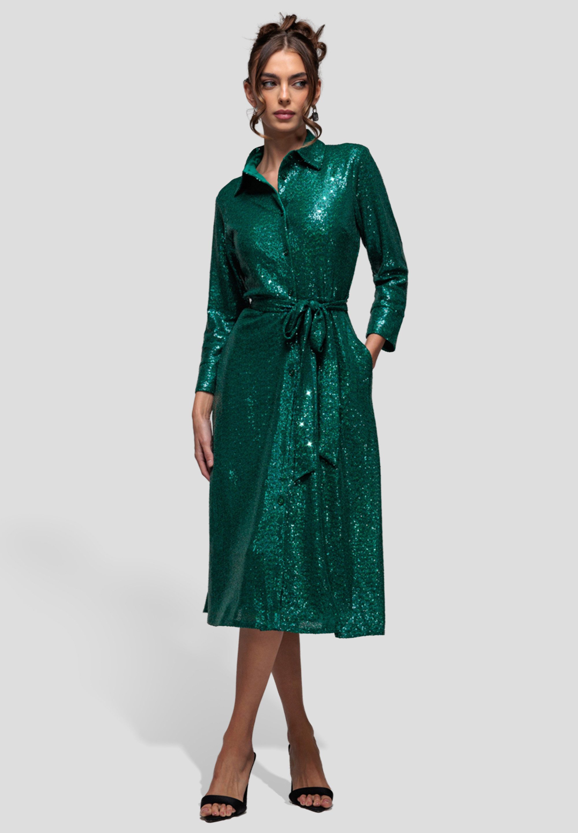 Goddiva Midikleid Sequin Skater Shirt Dress Knielang, V-Ausschnitt, Seitent günstig online kaufen