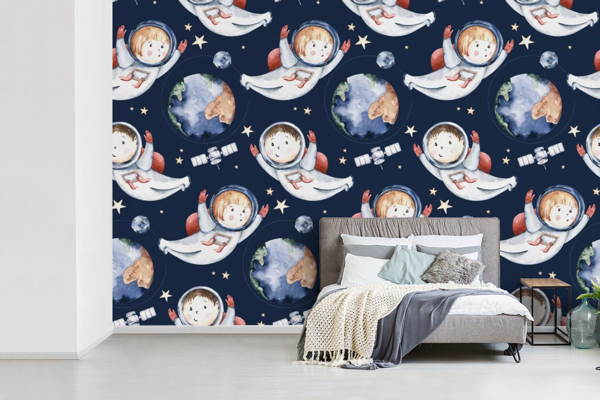 MuchoWow Fototapete Muster - Kinder - Planeten Vinyl Tapete Matt, St), Schlafzimmer, Wallpaper bedruckt, - für Kinder Wohnzimmer, Jungen - (6 Kinderzimmer, - - Kinder, Mädchen