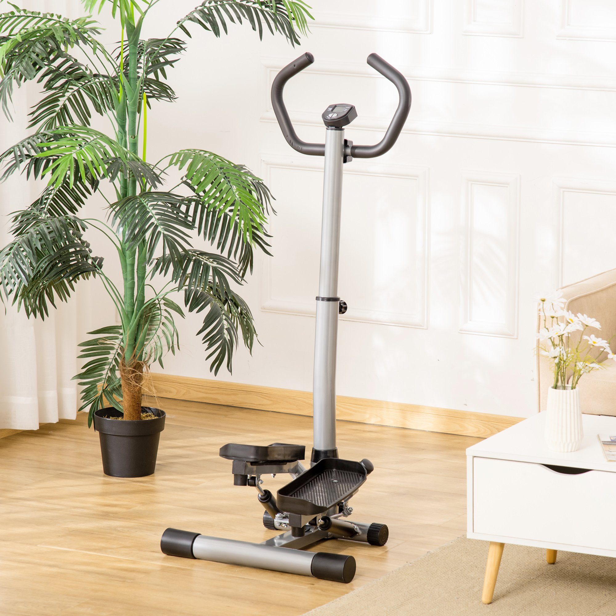 HOMCOM Stepper mit Handgriff (klein, 1-tlg., Fitness Heimtrainer), höhenverstellbar, Schwarz+Silber