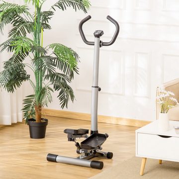 HOMCOM Stepper mit Handgriff Heimtrainer Fitnessgerät Metall ABS Schwarz+Silber (Set, 1-tlg., mit LCD-Bildschirm einstellbare Geschwindigkeit), 55L x 53B x 118-128H cm