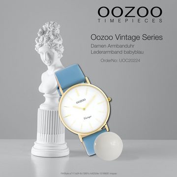 OOZOO Quarzuhr Oozoo Damen Armbanduhr babyblau Analog, (Analoguhr), Damenuhr rund, groß (ca. 40mm) Lederarmband, Fashion-Style