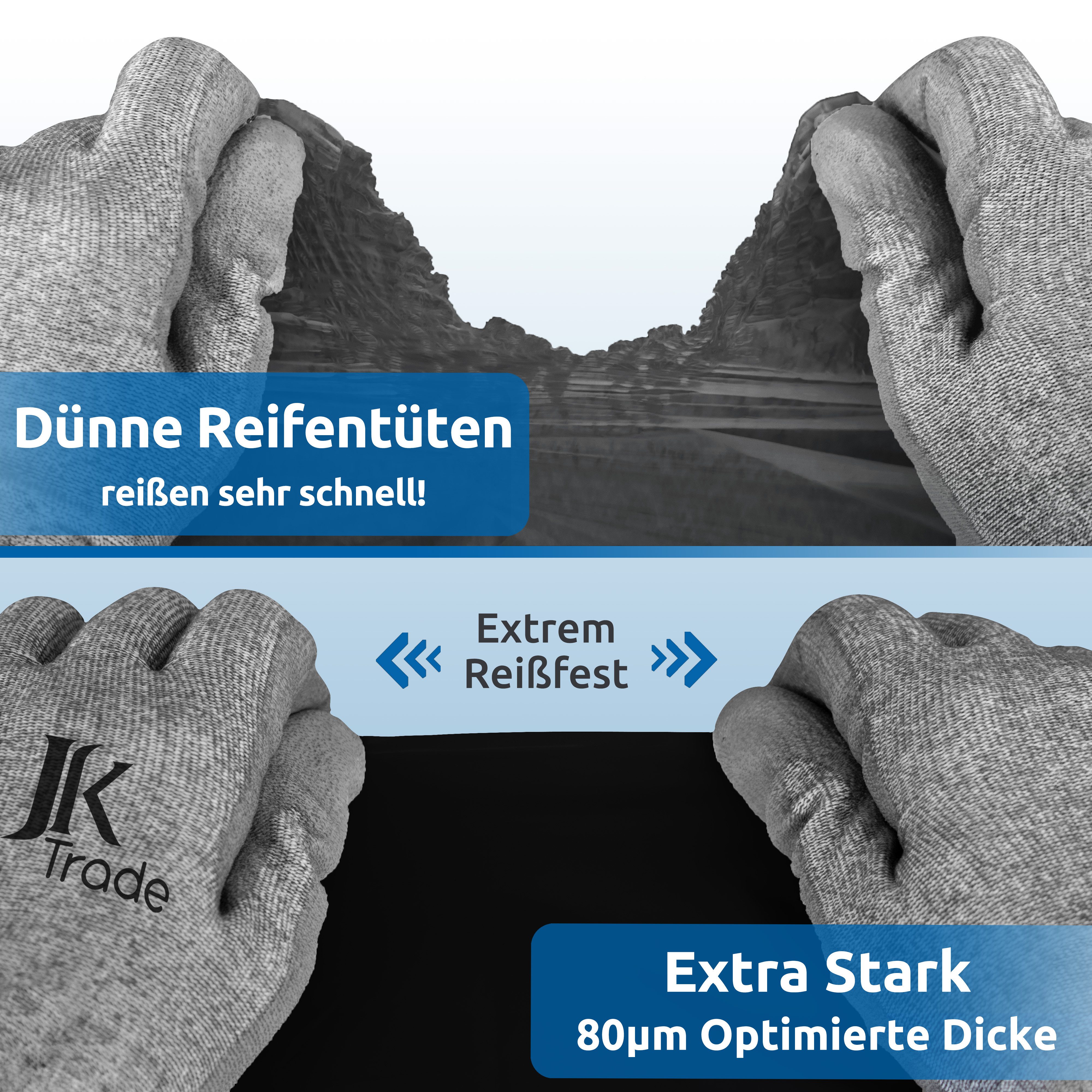 JK Trade Reifentasche - Reifentüten extra stabil, Felgentasche (4´er Pack, Schwarz, Weiß, Grau), hochwertiger LDPE-Kunststoff, Reifensäcke für Sommer- & Winterr – Bild 5 von 5