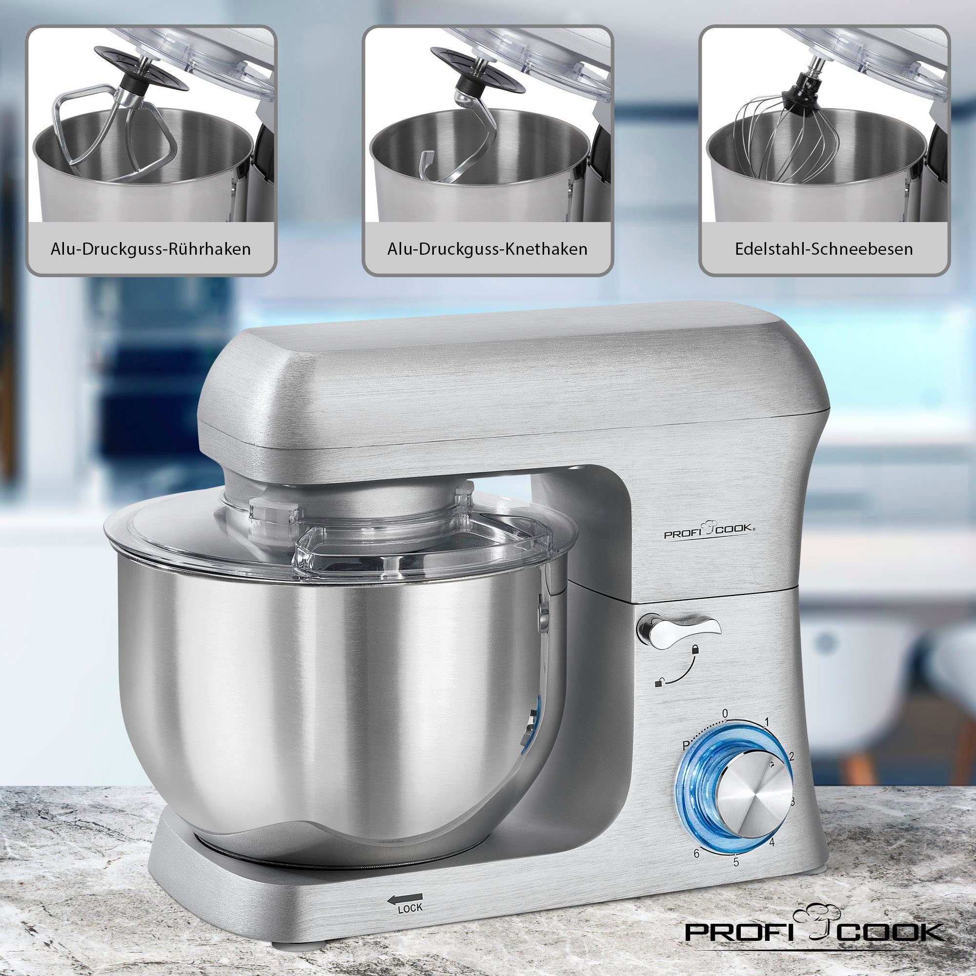 ProfiCook Küchenmaschine PC-KM 1188 1500 6 W, 6,0L, l Schüssel alu