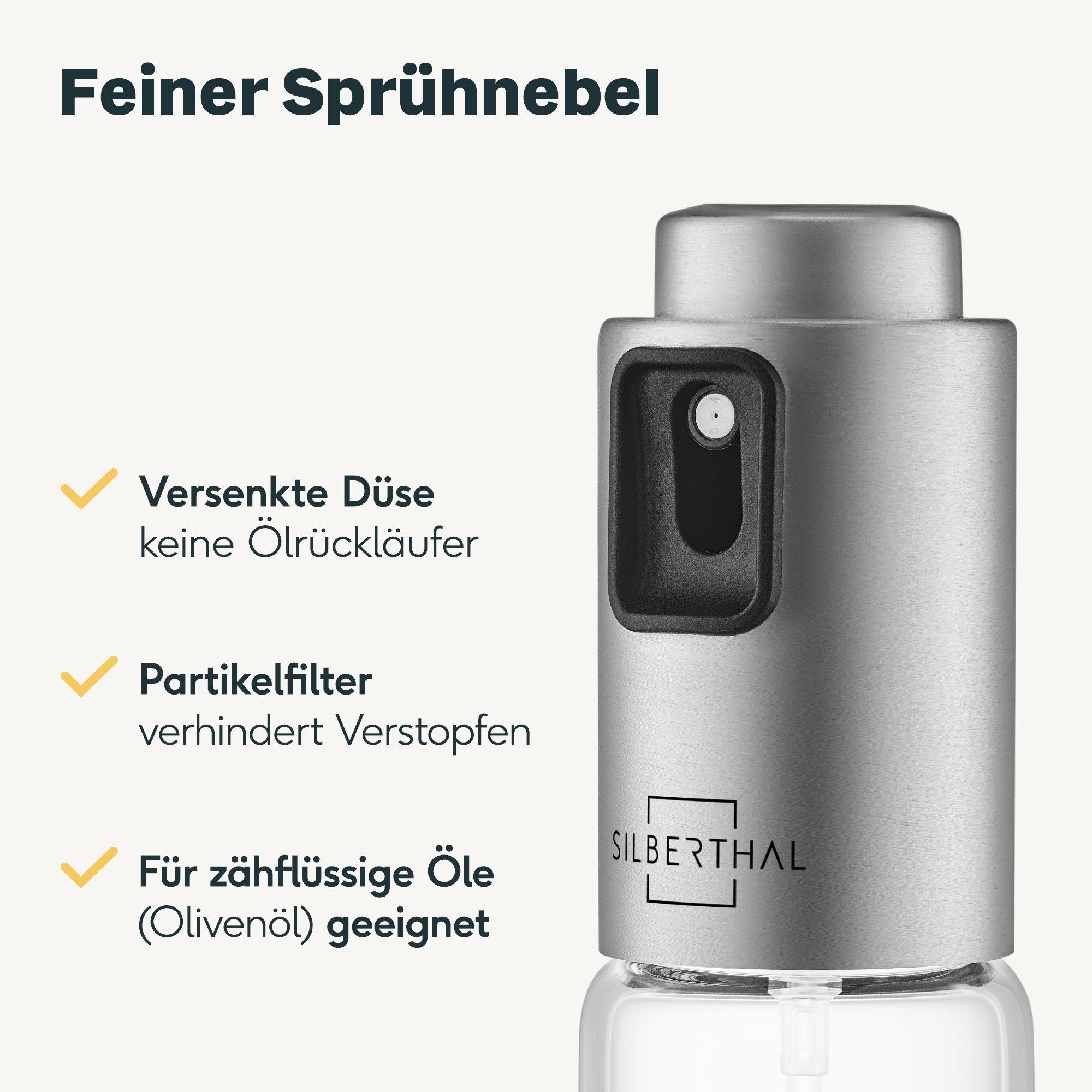 SILBERTHAL Ölspender 2 in 1 Essig- & Ölsprüher, 120ml, Ölflasche aus Glas mit Sprühfunktion, (1-tlg), Salatsaucen Behälter mit integrierter Skala, perfekt zum M – Bild 4 von 5