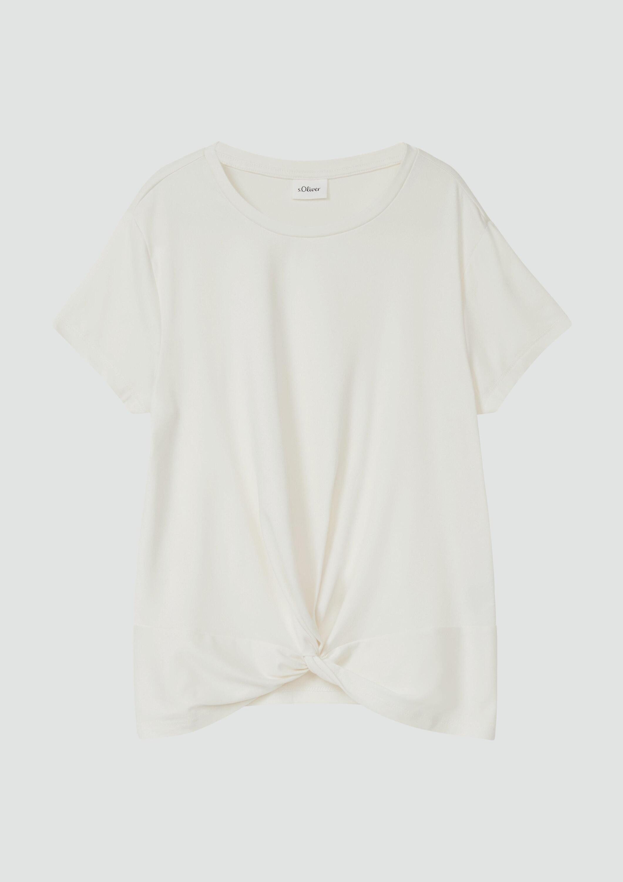 s.Oliver Kurzarmshirt T-Shirt Fließendes T-Shirt mit Knoten-Detail und leichtem Glanz