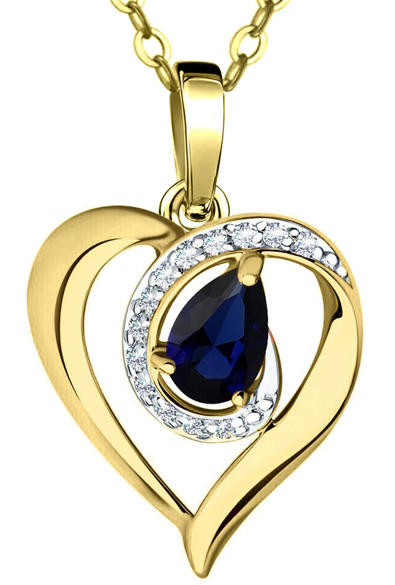 Herzkette echter Saphir 925 Silber vergoldet Goldkette Frauenkette Damenkette