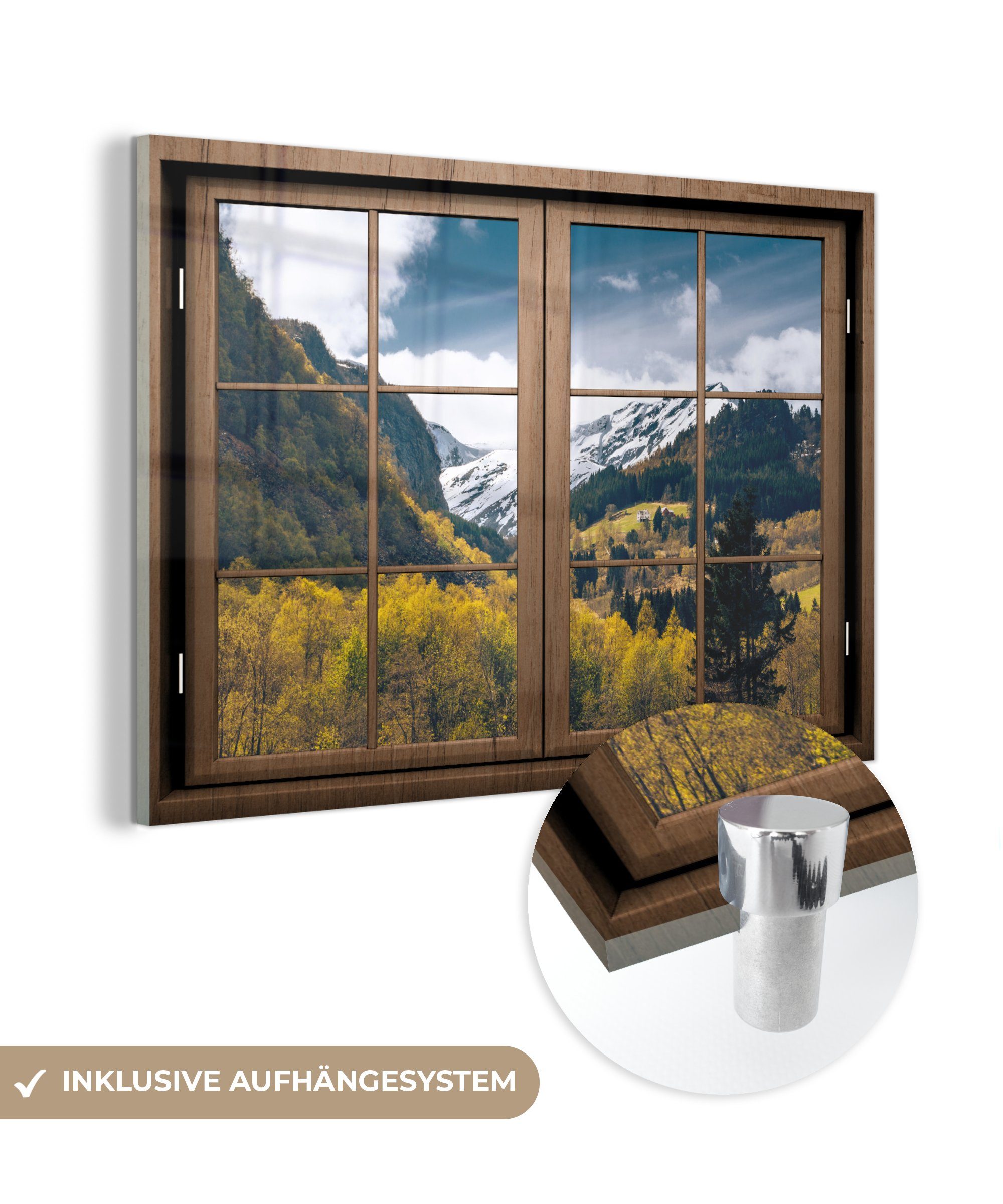 MuchoWow Acrylglasbild Aussicht - Schnee - Berg, (1 St), Glasbilder - Bilder auf Glas Wandbild - Foto auf Glas - Wanddekoration