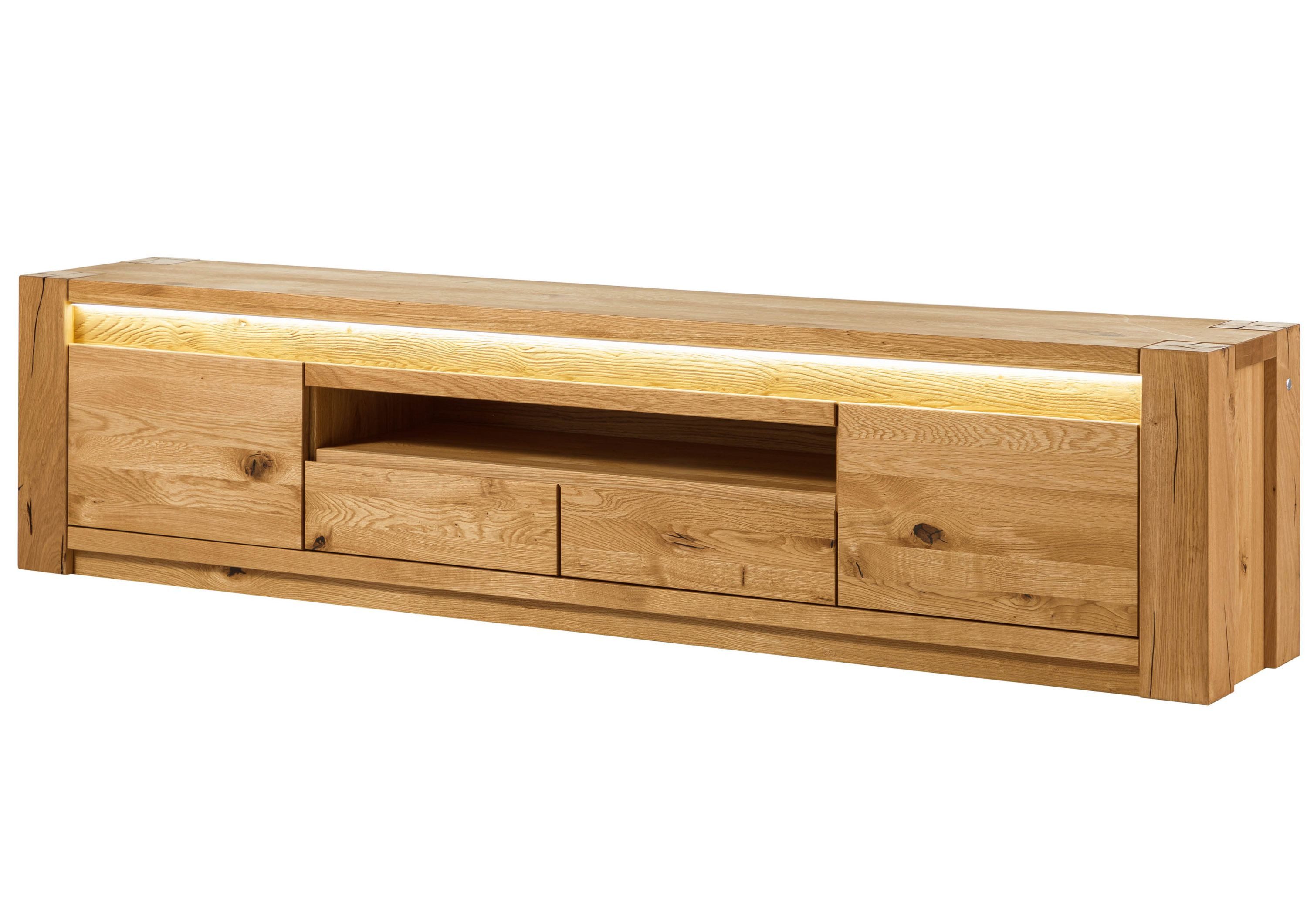 Massivmoebel24 TV-Board KENT (Massivholz), Wildeiche 223x40x53 natur geölt KENT #132