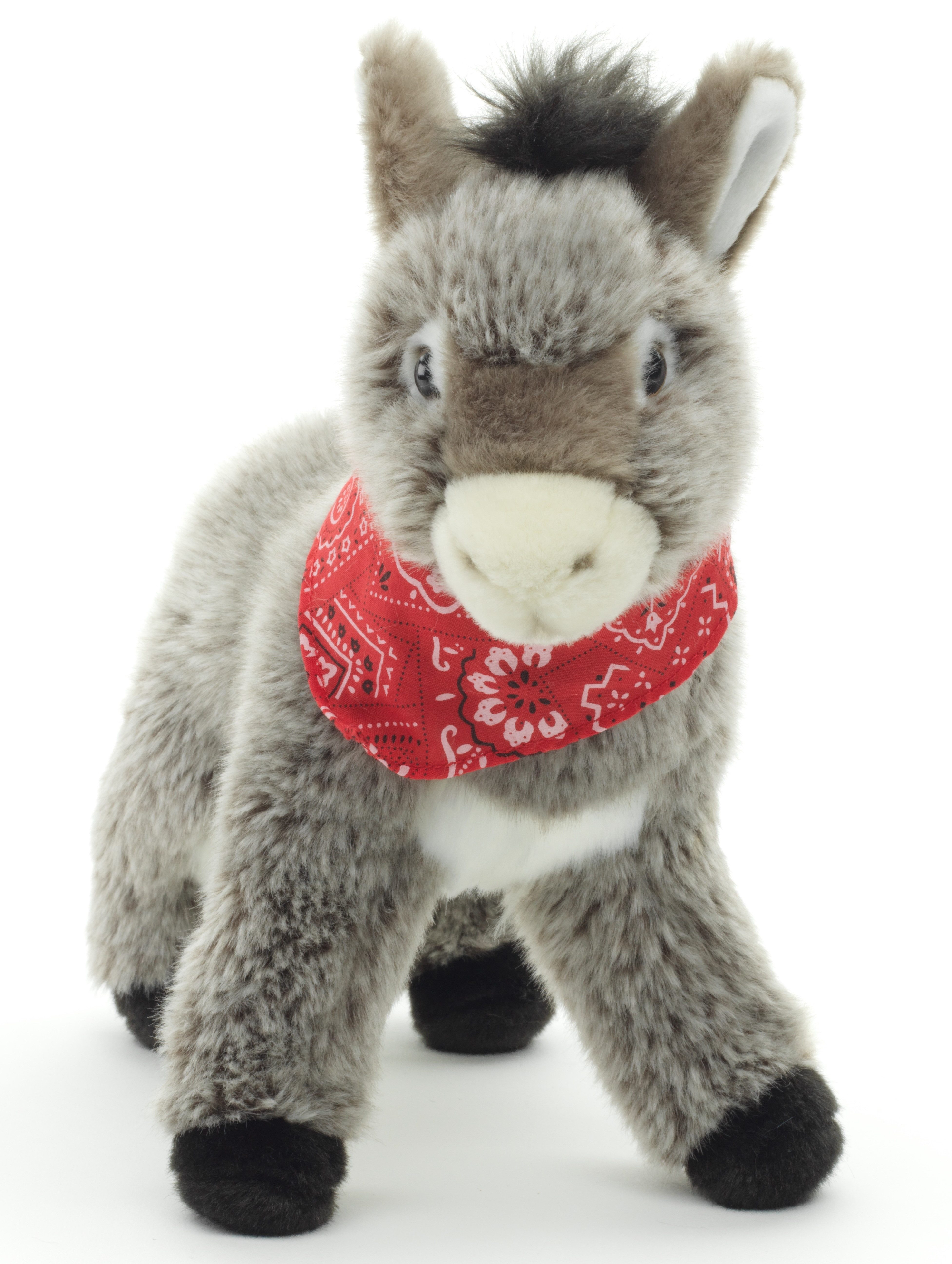 Uni-Toys Kuscheltier Esel mit Halstuch, stehend - 30 cm (Höhe) - Plüsch-Esel - Plüschtier, zu 100 % recyceltes Füllmaterial
