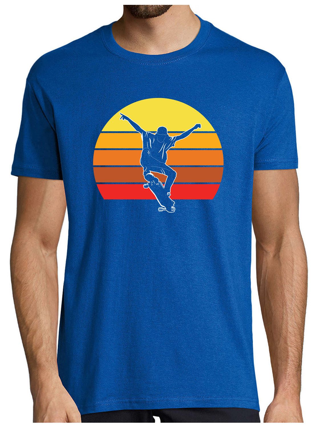 T-Shirt Herren Skater Shirt Skateboarder vor einem Sonnenuntergang
