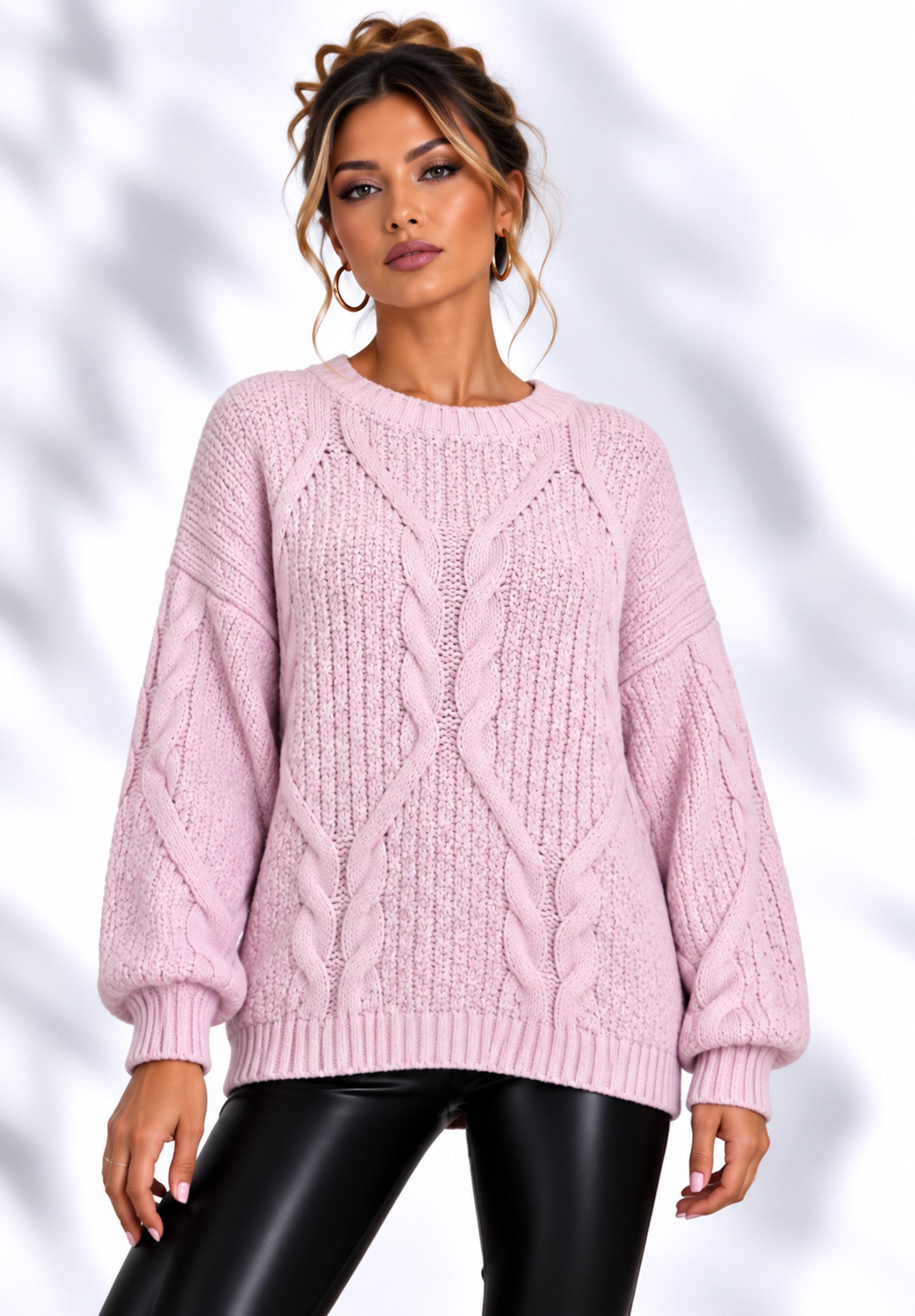 Worldclassca Longpullover WORLDCLASSCA Oversize Strickpulllover Lang Zopf Muster Dick Winter Neue Kollektion - Stilvolle und gemütliche Strickmode für Damen