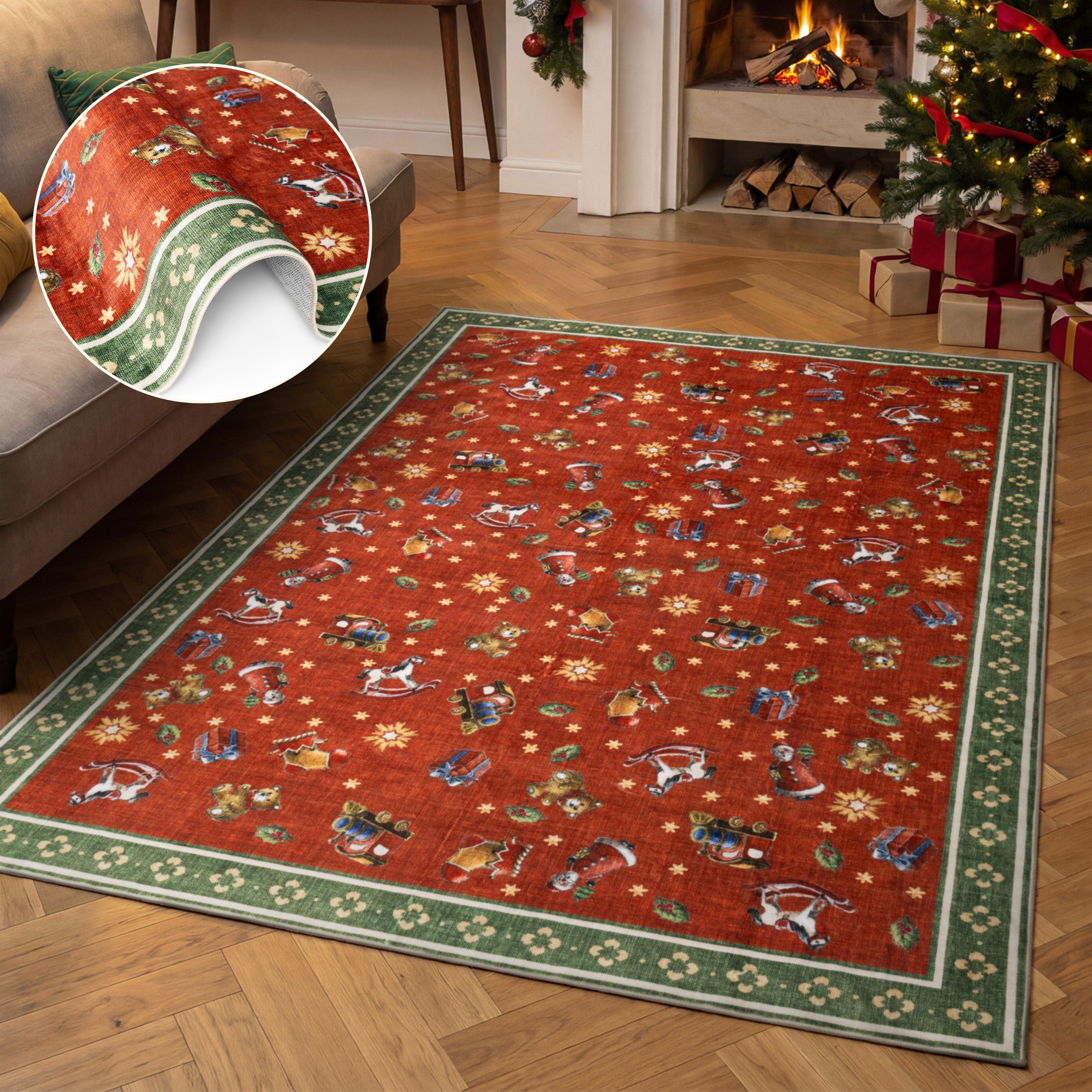 Villeroy & Boch Teppich Toy's Delight Nostalgic Noel, rechteckig, Höhe: 3 mm, Weihnachten, Toys Delight, Wohnzimmer, Waschbar, Baumrock, …