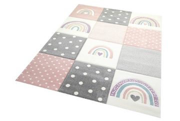 Kinderteppich Kinderzimmer Teppich Spielteppich Regenbogen Punkte Herzchen rosa grau creme, Teppich-Traum, rechteckig, Höhe: 13 mm