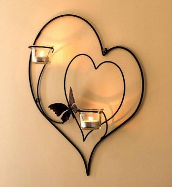 DanDiBo Teelichthalter Wandteelichthalter Herz 39 cm Schwarz Teelichthalter Metall Wandleuchter Kerze