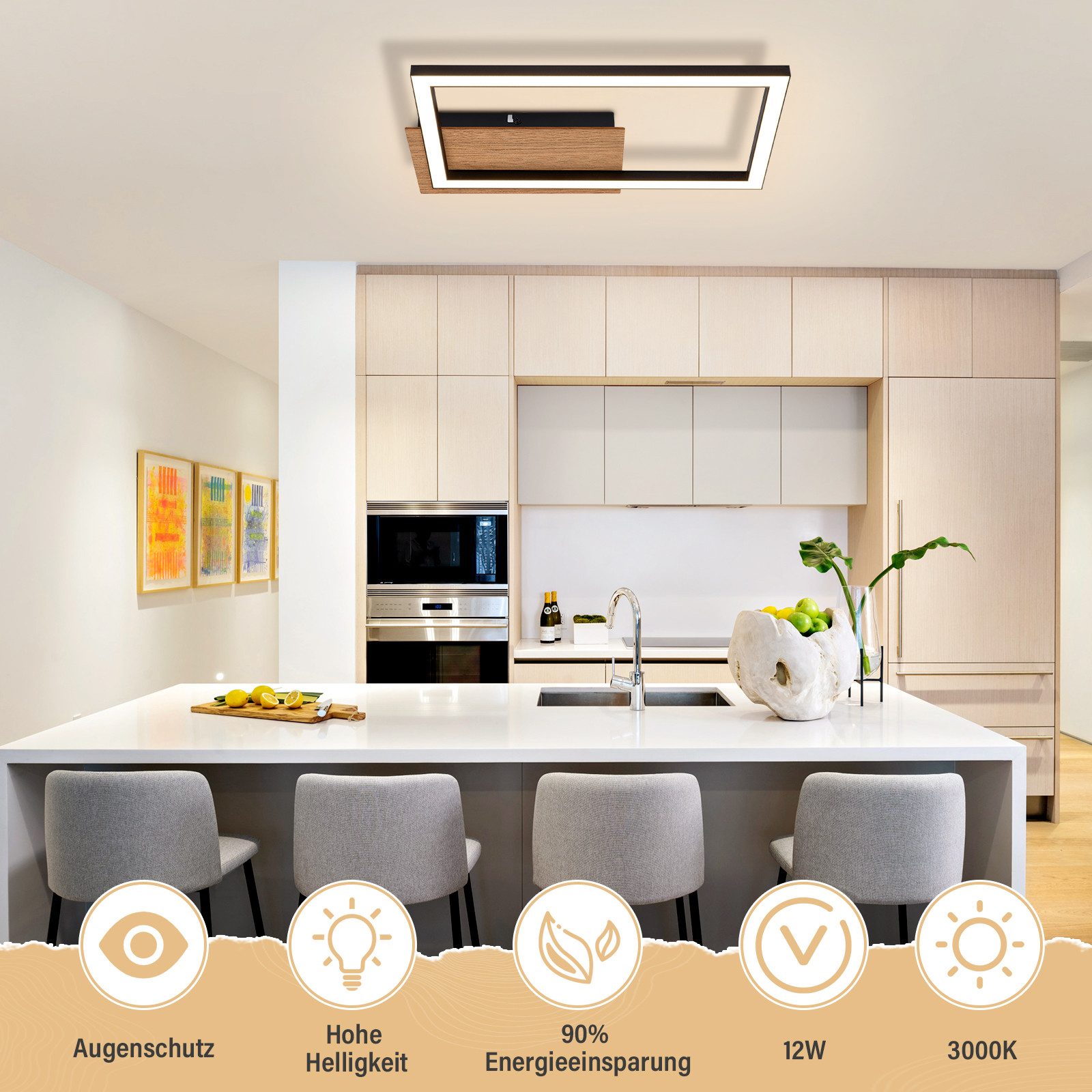 Nettlife Deckenleuchte Holz Schwarz LED 3000K günstig online kaufen