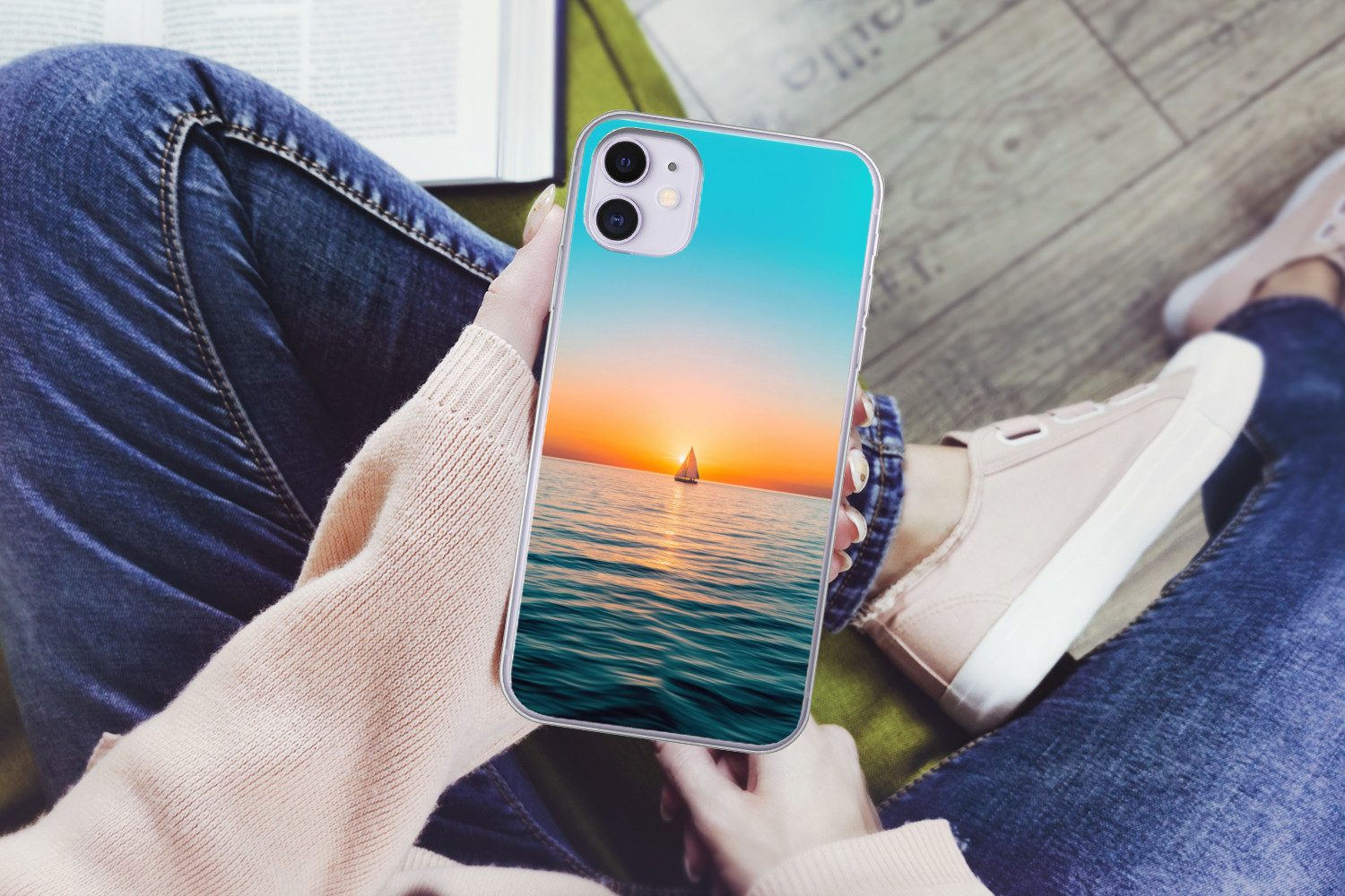 MuchoWow Handyhülle für Apple iPhone 11 Meer - Segelboot - Sonnenuntergang, Smartphone-Bumper, Print, Handy Schutzhülle Dünn