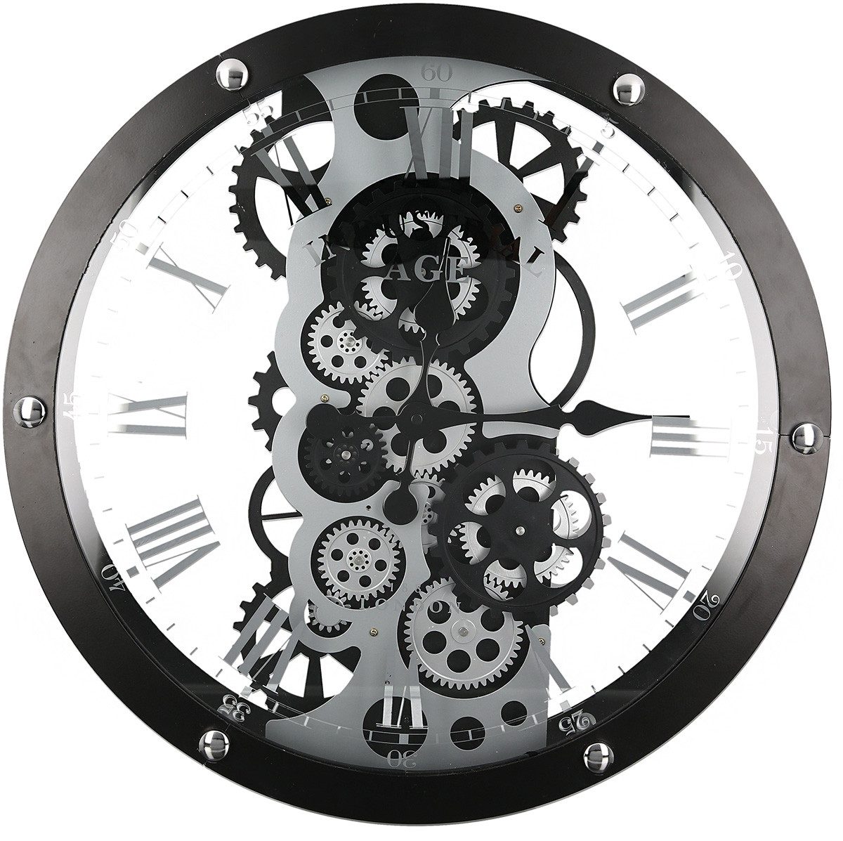 GILDE Wanduhr Industry 50333 Schwarz Silber Zahnräder Ø 54 cm