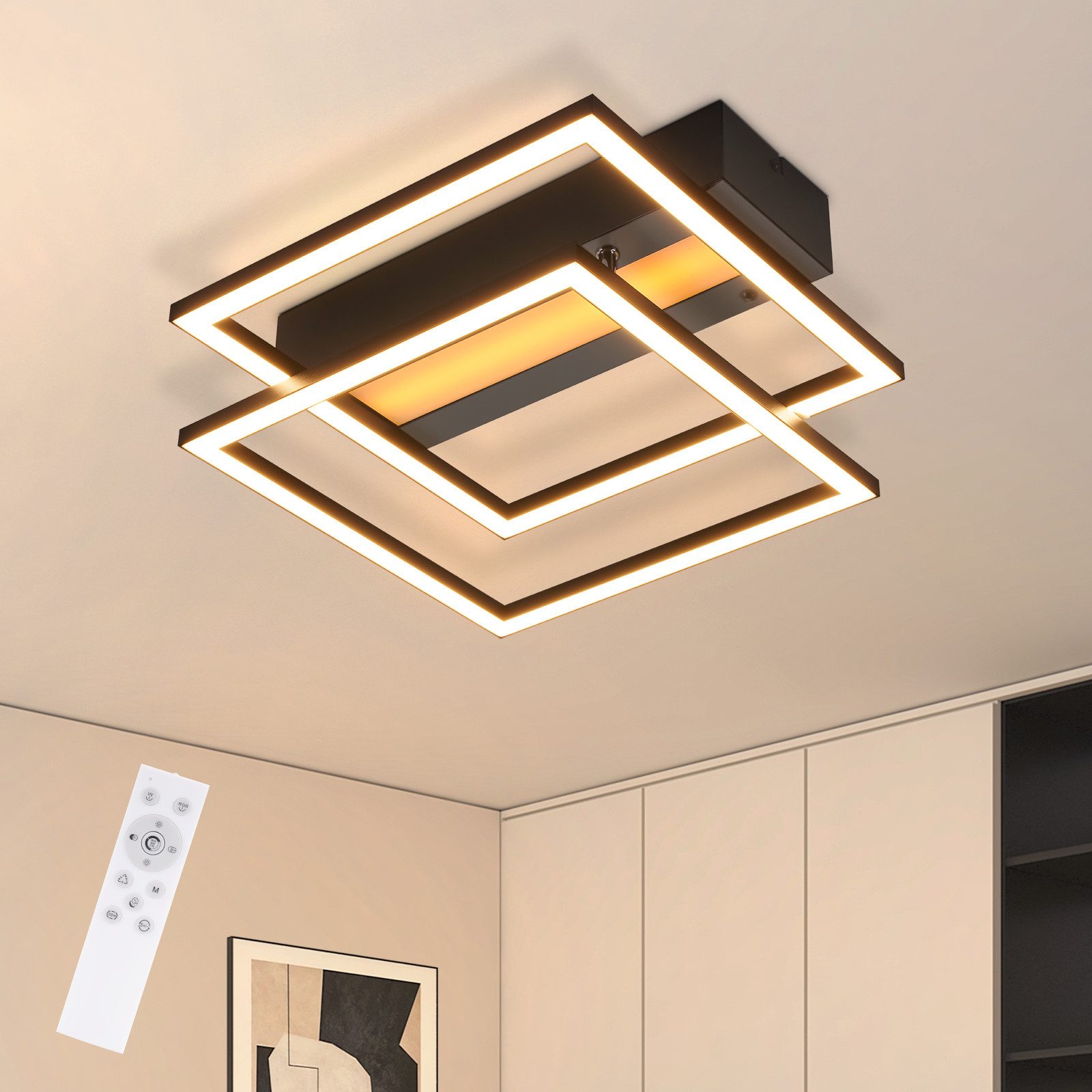 Nettlife LED Deckenleuchte Schwarz RGB Farbwechsel Dimmbar Wohnzimmer 36W M günstig online kaufen