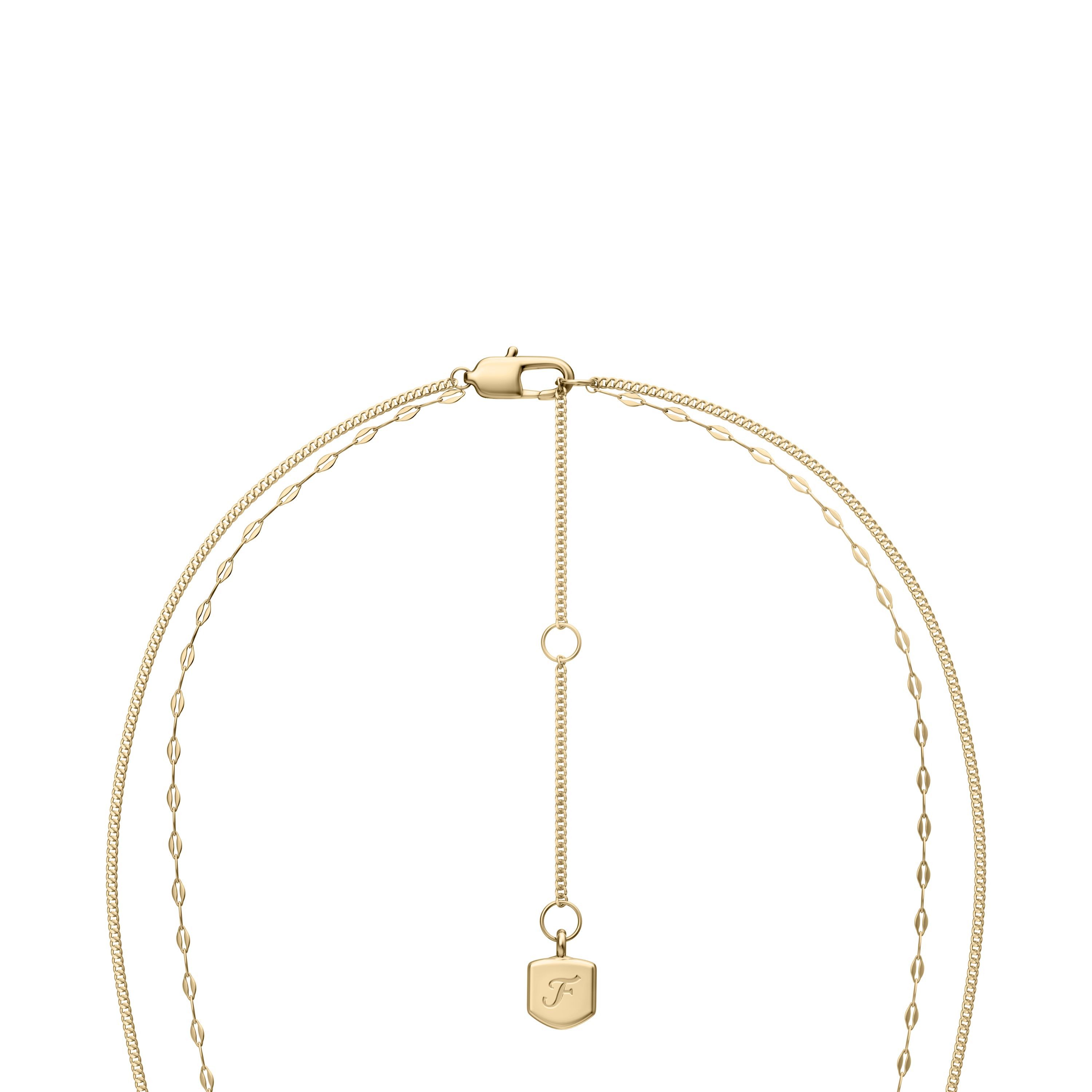 Fossil Kette mit Anhänger Schmuck Geschenk Edelstahl Halskette Layering Blume Sutton, mit Glasstein - mit Perlmutt
